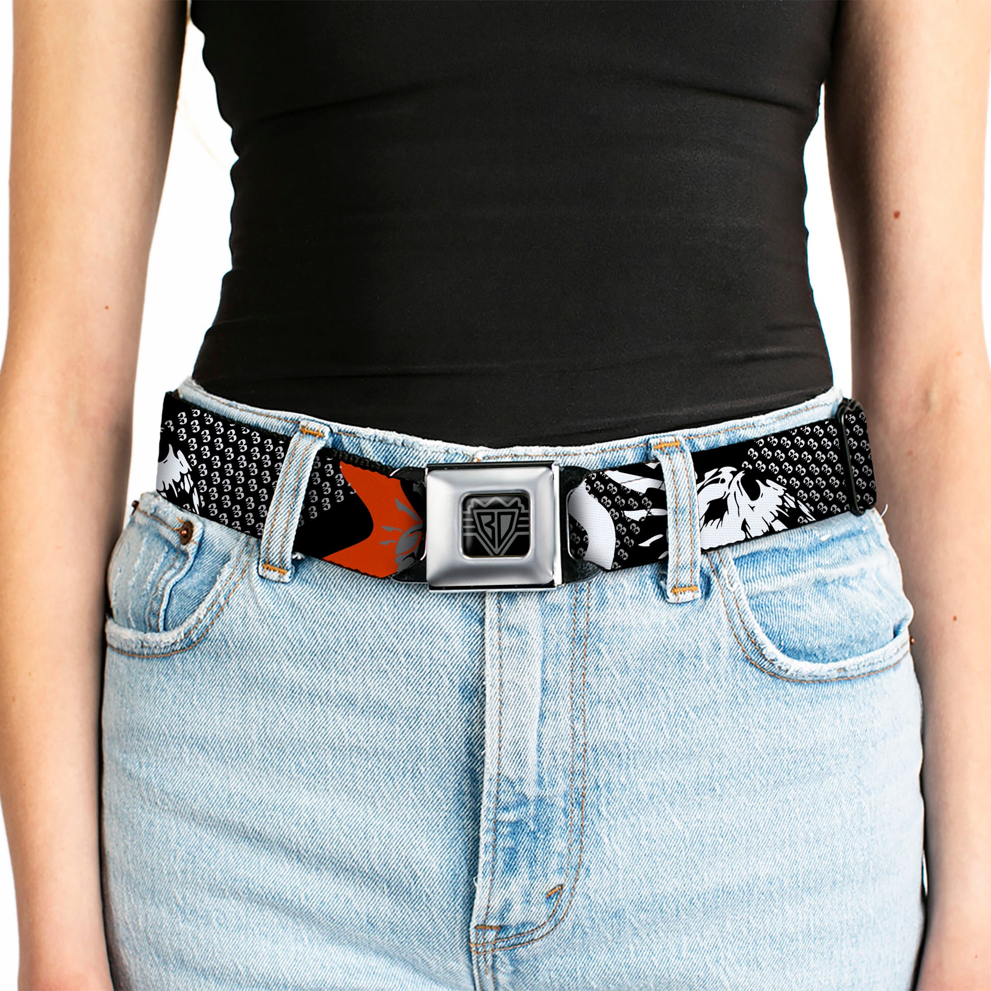 BD Wings Logo CLOSE-UP Full Color Black Silver Seatbelt Belt - BD Die Hard Skull 01 Webbing Seatbelt Belts Buckle-Down