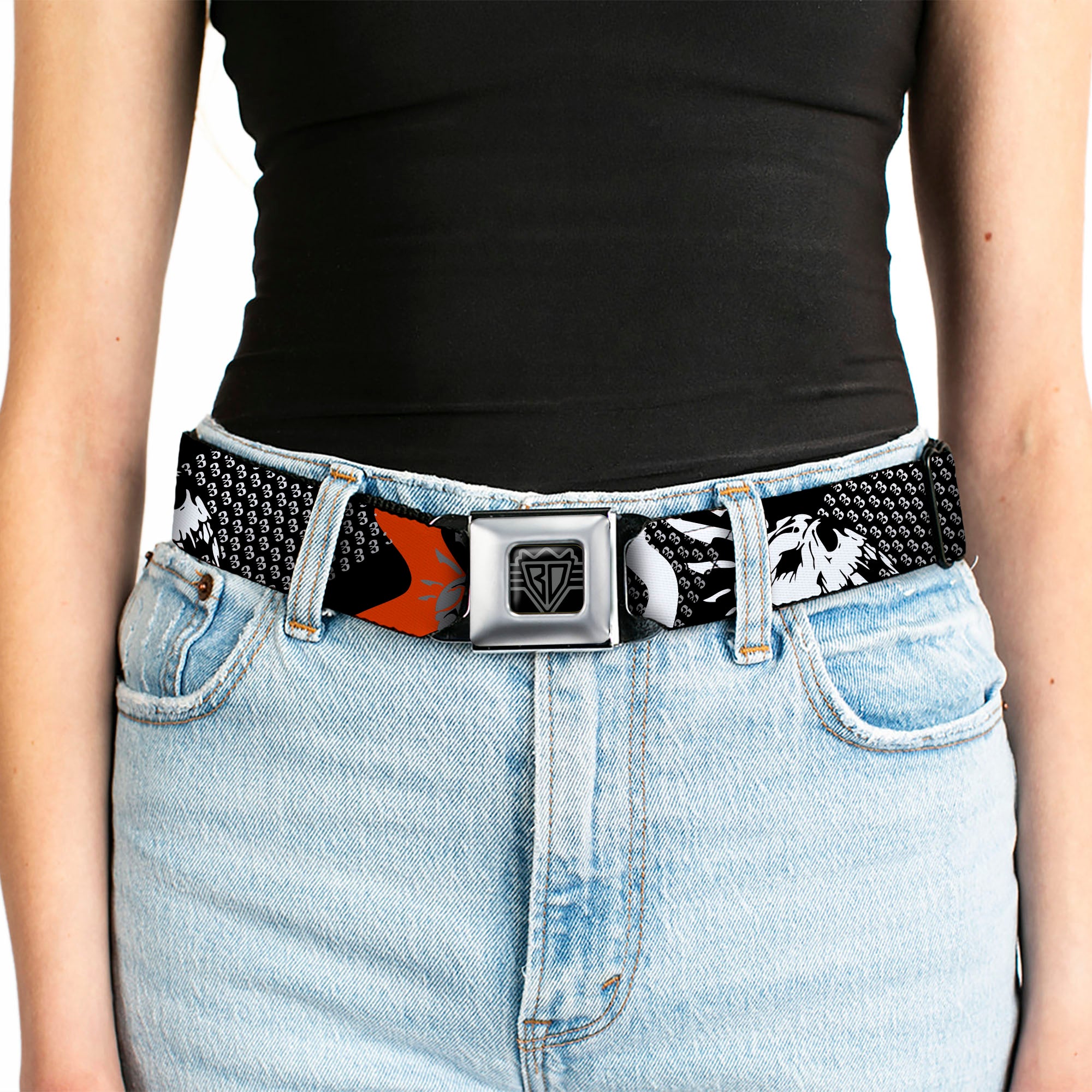 BD Wings Logo CLOSE-UP Full Color Black Silver Seatbelt Belt - BD Die Hard Skull 01 Webbing Seatbelt Belts Buckle-Down