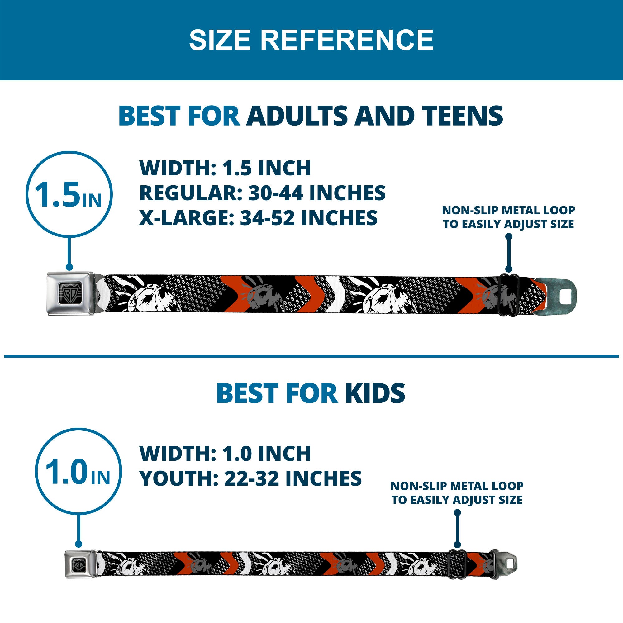 BD Wings Logo CLOSE-UP Full Color Black Silver Seatbelt Belt - BD Die Hard Skull 01 Webbing Seatbelt Belts Buckle-Down