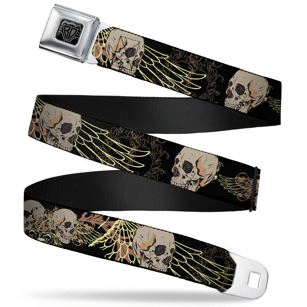 BD Wings Logo CLOSE-UP Full Color Black Silver Seatbelt Belt - BD Die Hard Skull 01 Webbing Seatbelt Belts Buckle-Down