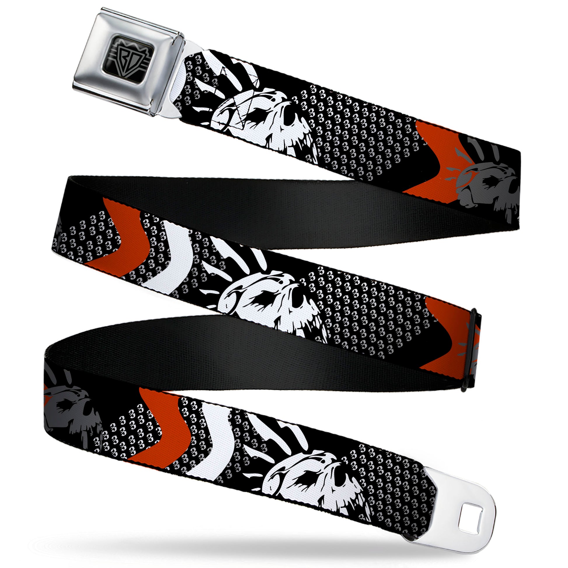 BD Wings Logo CLOSE-UP Full Color Black Silver Seatbelt Belt - BD Die Hard Skull 01 Webbing Seatbelt Belts Buckle-Down