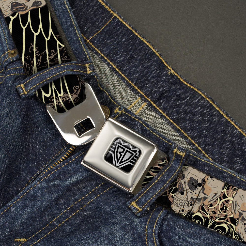 BD Wings Logo CLOSE-UP Full Color Black Silver Seatbelt Belt - BD Die Hard Skull 02 Webbing Seatbelt Belts Buckle-Down