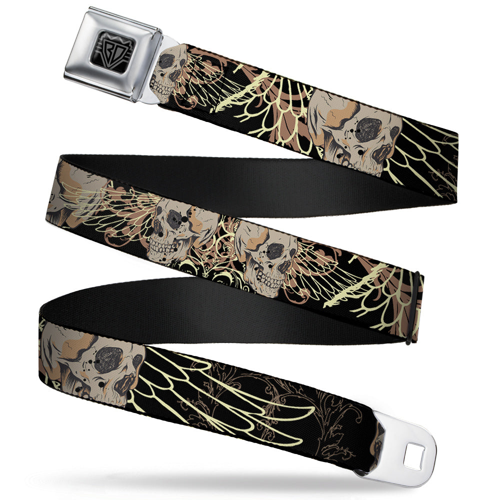 BD Wings Logo CLOSE-UP Full Color Black Silver Seatbelt Belt - BD Die Hard Skull 02 Webbing Seatbelt Belts Buckle-Down