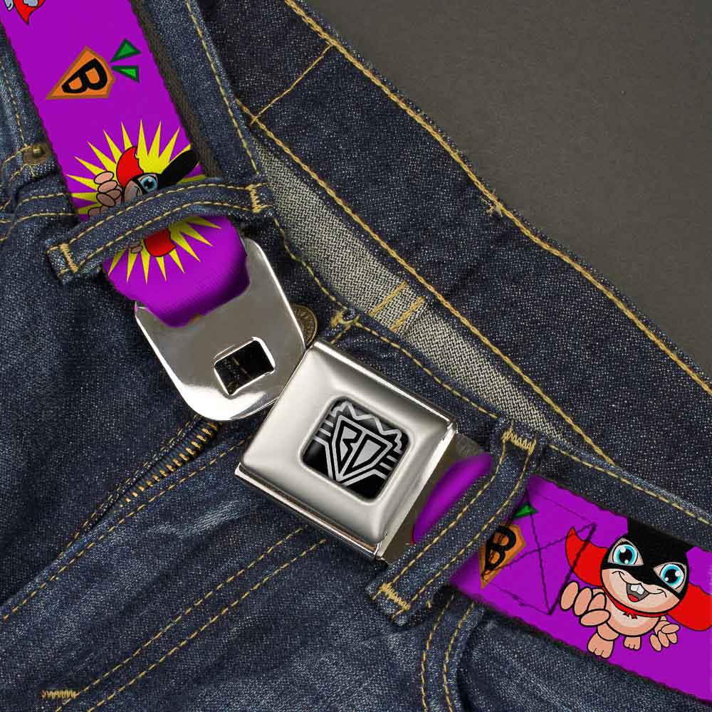 BD Wings Logo CLOSE-UP Full Color Black Silver Seatbelt Belt - Bunny Superhero Purple Webbing Seatbelt Belts Buckle-Down
