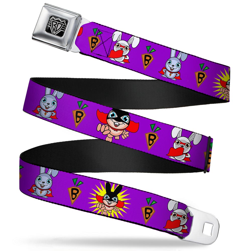 BD Wings Logo CLOSE-UP Full Color Black Silver Seatbelt Belt - Bunny Superhero Purple Webbing Seatbelt Belts Buckle-Down