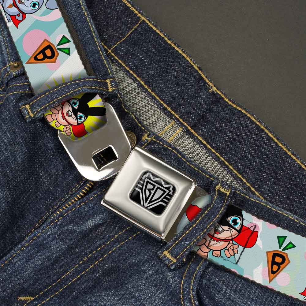 BD Wings Logo CLOSE-UP Full Color Black Silver Seatbelt Belt - Bunny Superhero Multi Pastel Webbing Seatbelt Belts Buckle-Down