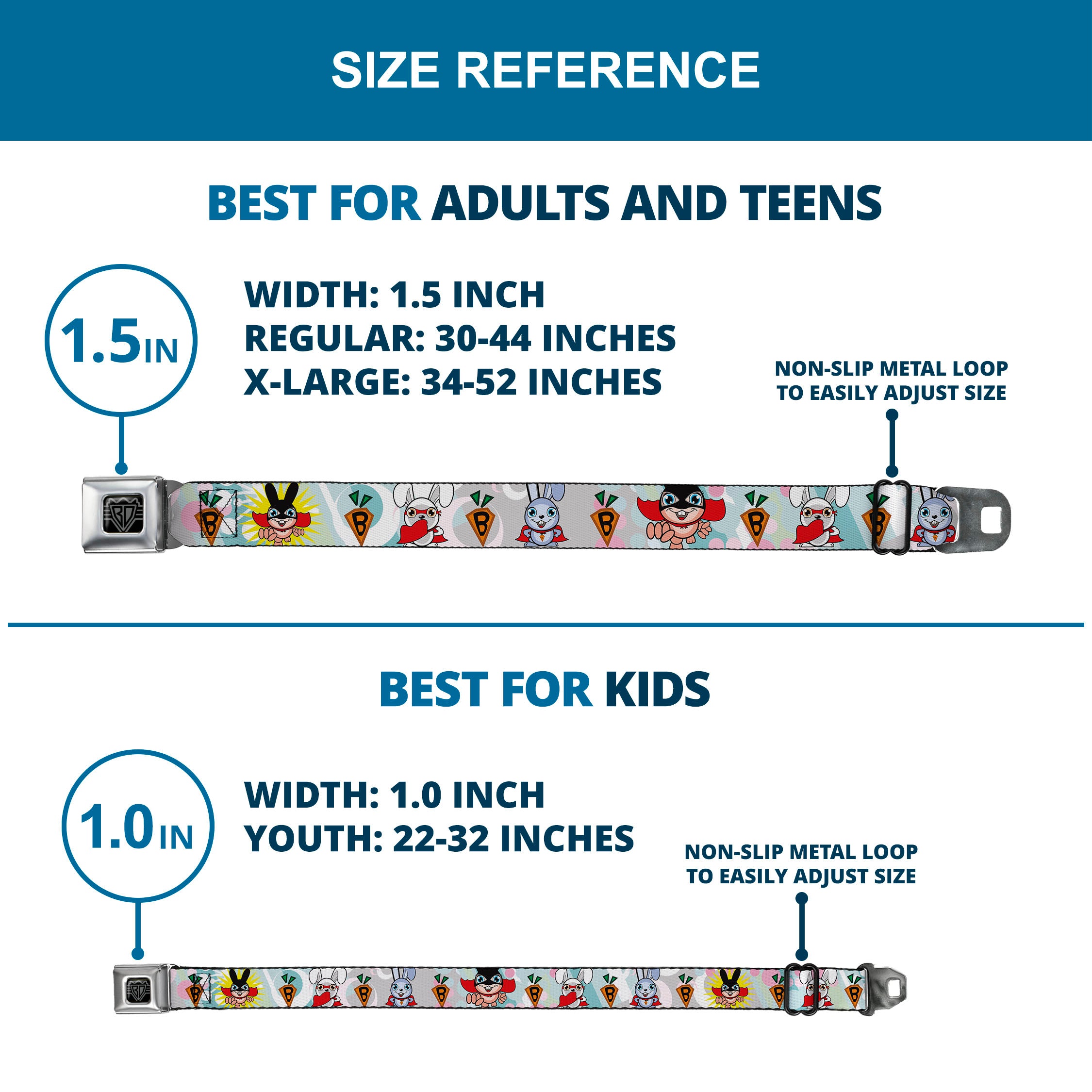 BD Wings Logo CLOSE-UP Full Color Black Silver Seatbelt Belt - Bunny Superhero Multi Pastel Webbing Seatbelt Belts Buckle-Down