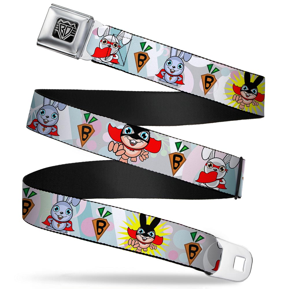 BD Wings Logo CLOSE-UP Full Color Black Silver Seatbelt Belt - Bunny Superhero Multi Pastel Webbing Seatbelt Belts Buckle-Down
