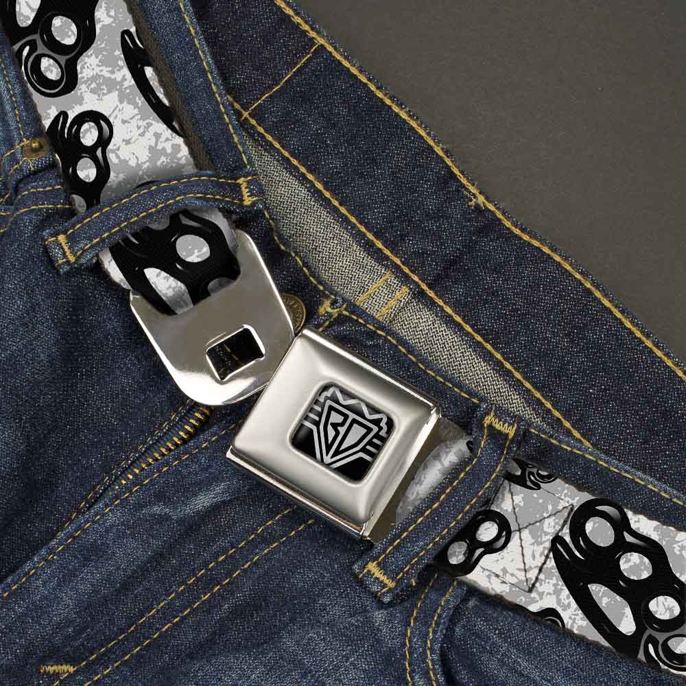 Seatbelt Belt - Brass Knuckles White/Gray/Black Seatbelt Belts Buckle-Down