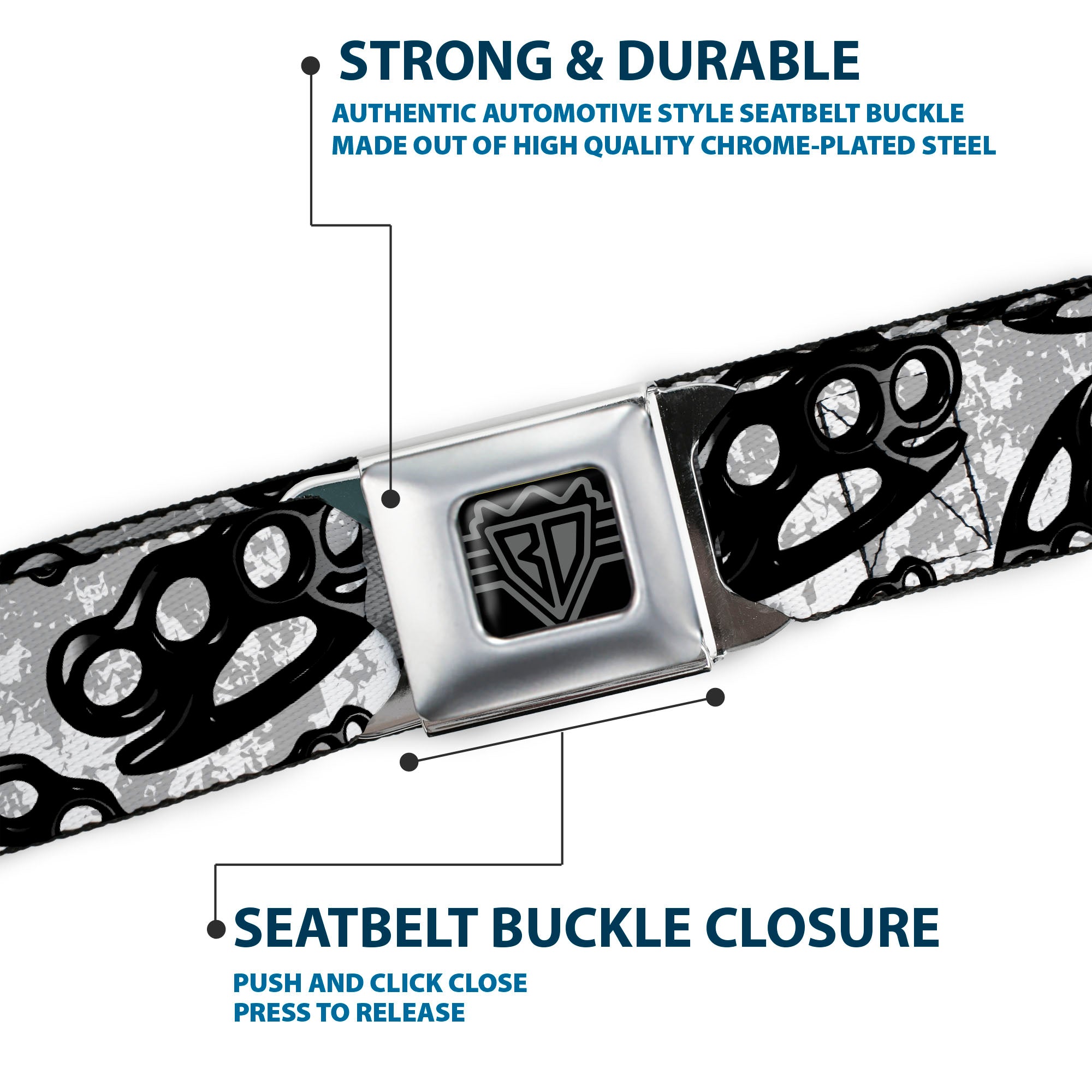 Seatbelt Belt - Brass Knuckles White/Gray/Black Seatbelt Belts Buckle-Down