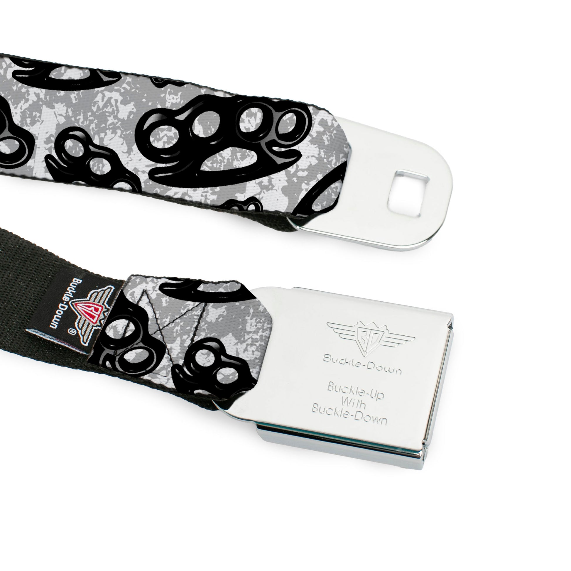 Seatbelt Belt - Brass Knuckles White/Gray/Black Seatbelt Belts Buckle-Down