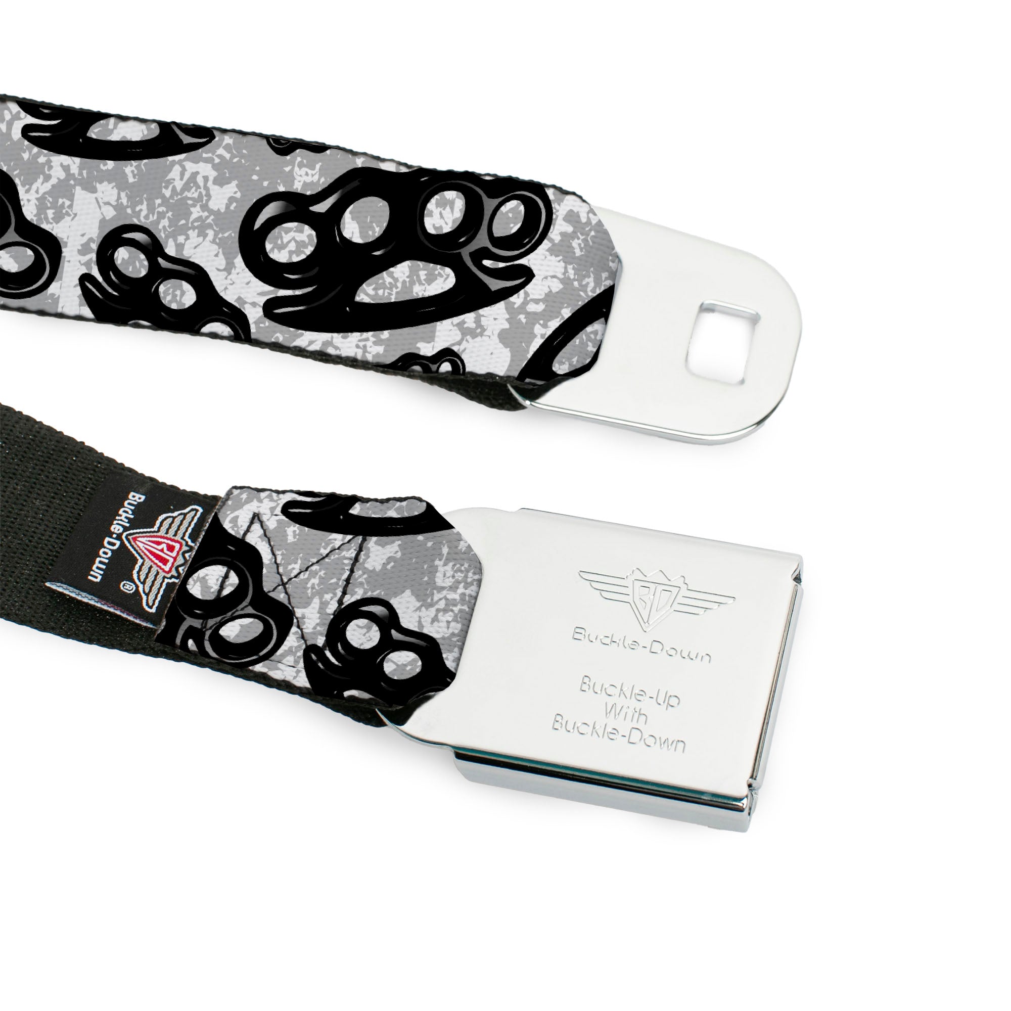 Seatbelt Belt - Brass Knuckles White/Gray/Black Seatbelt Belts Buckle-Down