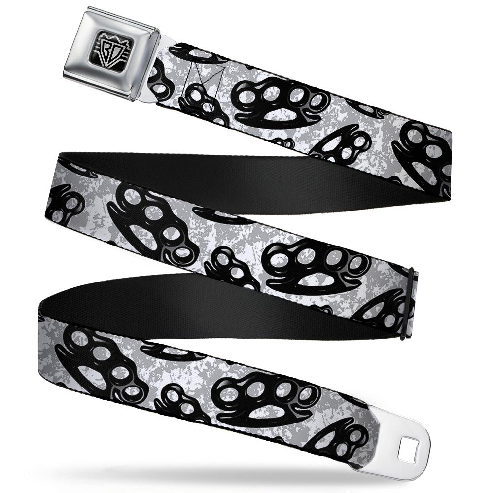 Seatbelt Belt - Brass Knuckles White/Gray/Black Seatbelt Belts Buckle-Down