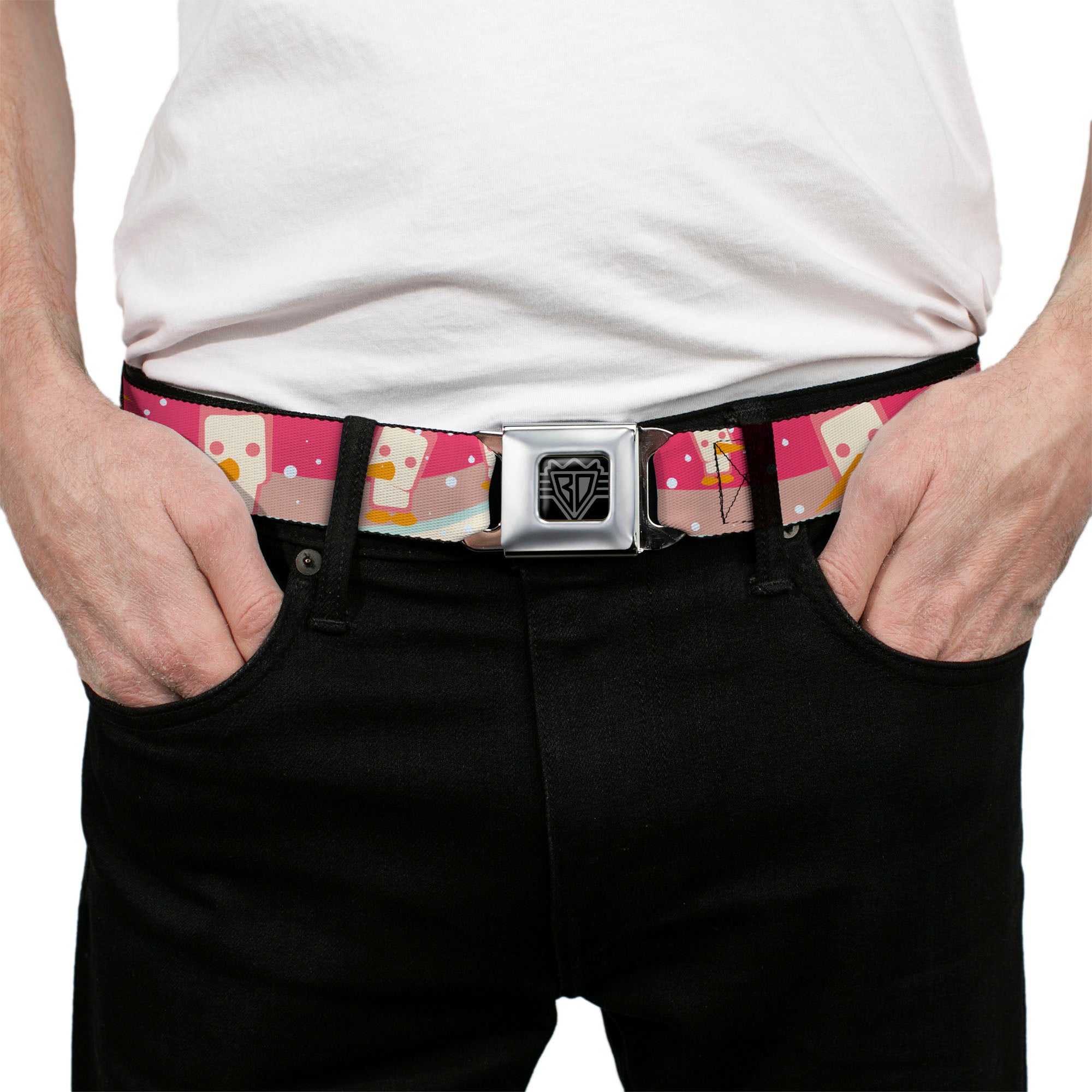BD Wings Logo CLOSE-UP Full Color Black Silver Seatbelt Belt - Block Penguins Mauve Webbing Seatbelt Belts Buckle-Down