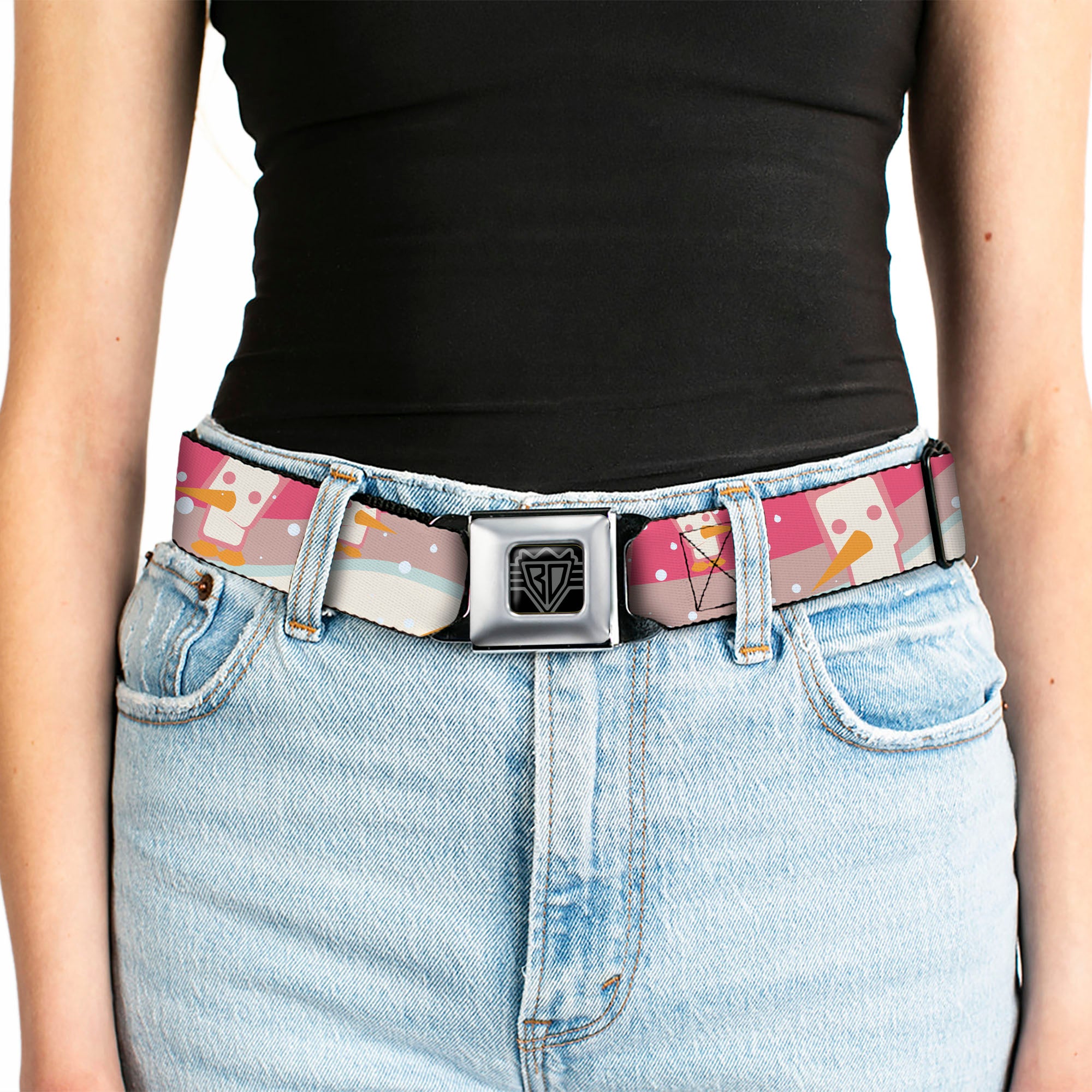 BD Wings Logo CLOSE-UP Full Color Black Silver Seatbelt Belt - Block Penguins Mauve Webbing Seatbelt Belts Buckle-Down