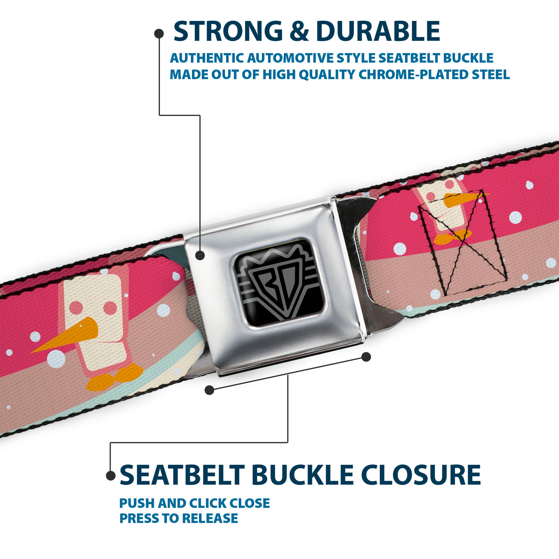 BD Wings Logo CLOSE-UP Full Color Black Silver Seatbelt Belt - Block Penguins Mauve Webbing Seatbelt Belts Buckle-Down