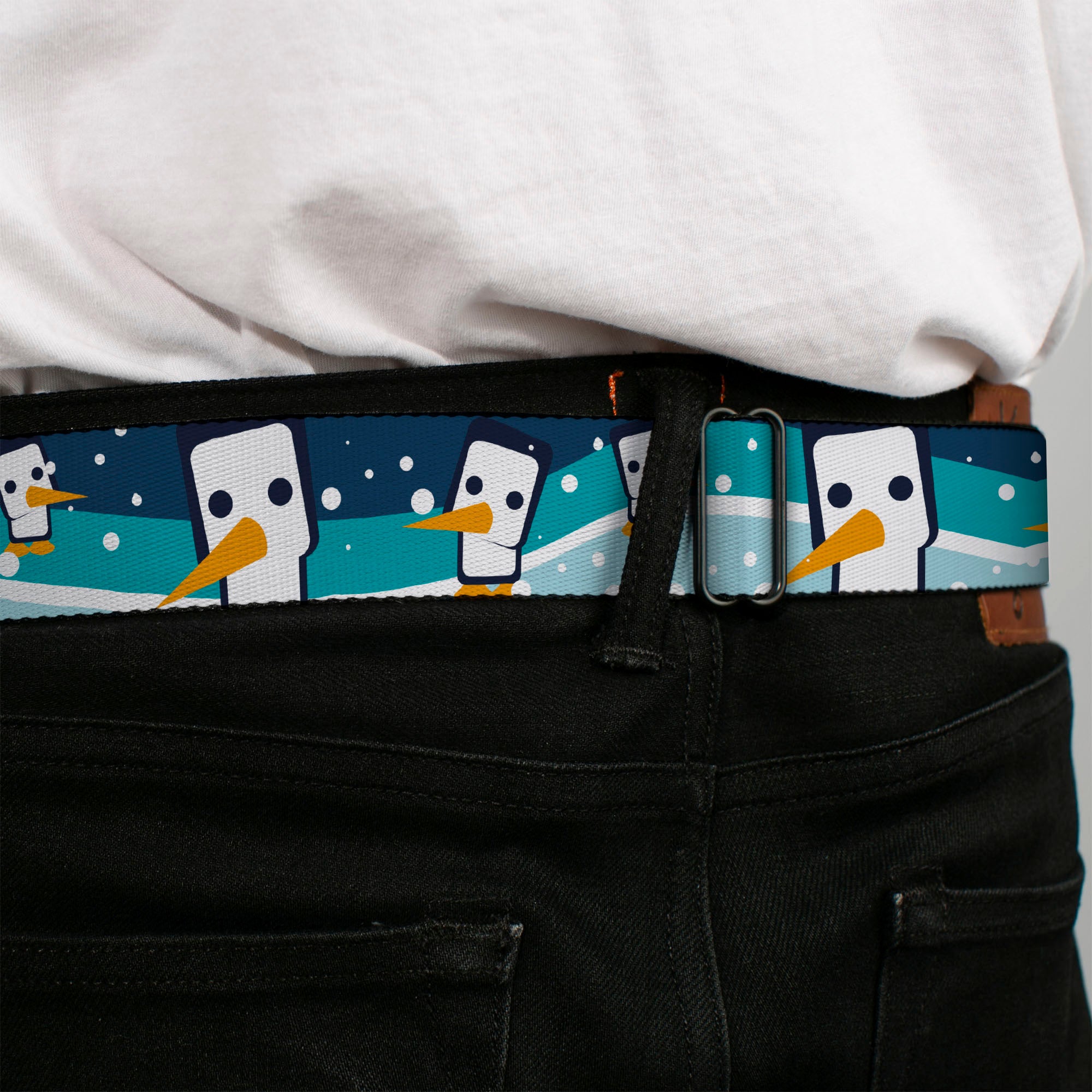 BD Wings Logo CLOSE-UP Full Color Black Silver Seatbelt Belt - Block Penguins Navy Webbing Seatbelt Belts Buckle-Down