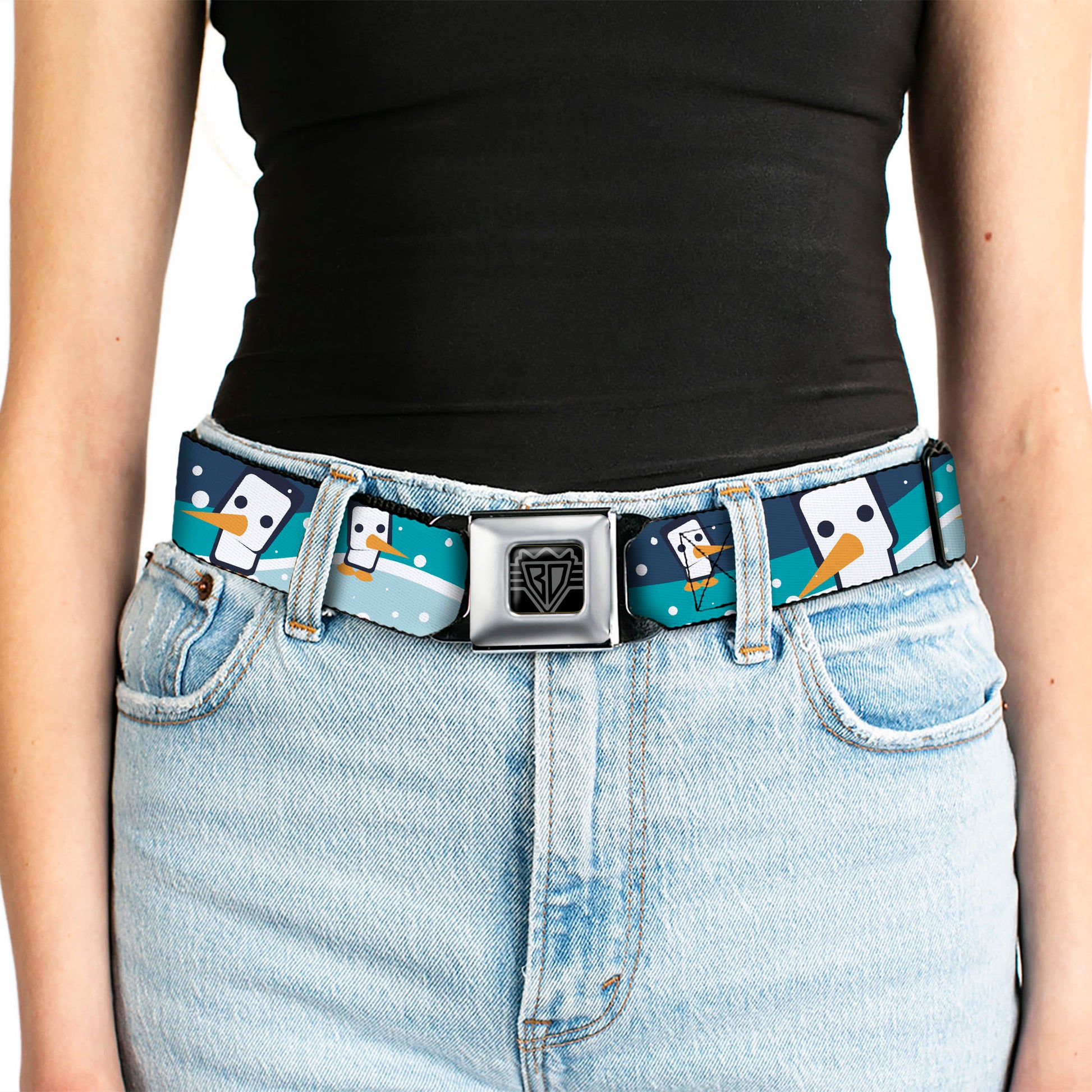 BD Wings Logo CLOSE-UP Full Color Black Silver Seatbelt Belt - Block Penguins Navy Webbing Seatbelt Belts Buckle-Down