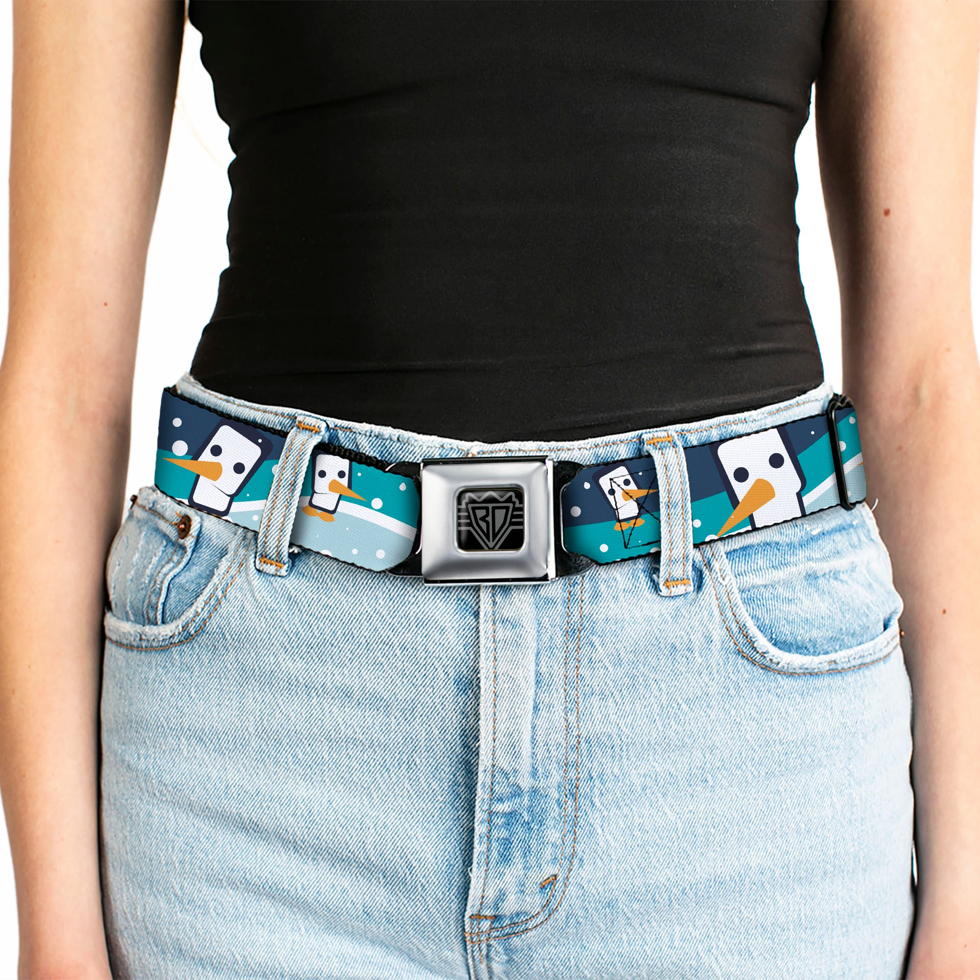 BD Wings Logo CLOSE-UP Full Color Black Silver Seatbelt Belt - Block Penguins Navy Webbing Seatbelt Belts Buckle-Down