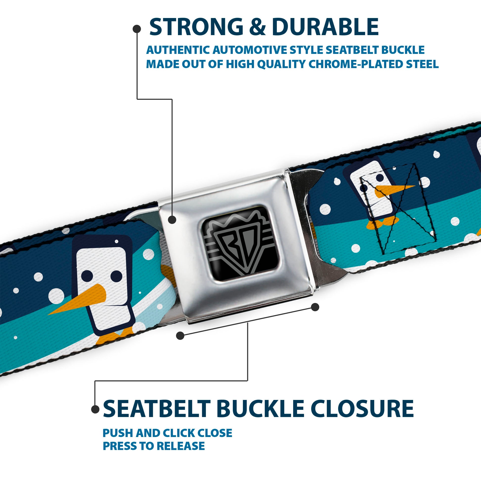 BD Wings Logo CLOSE-UP Full Color Black Silver Seatbelt Belt - Block Penguins Navy Webbing Seatbelt Belts Buckle-Down