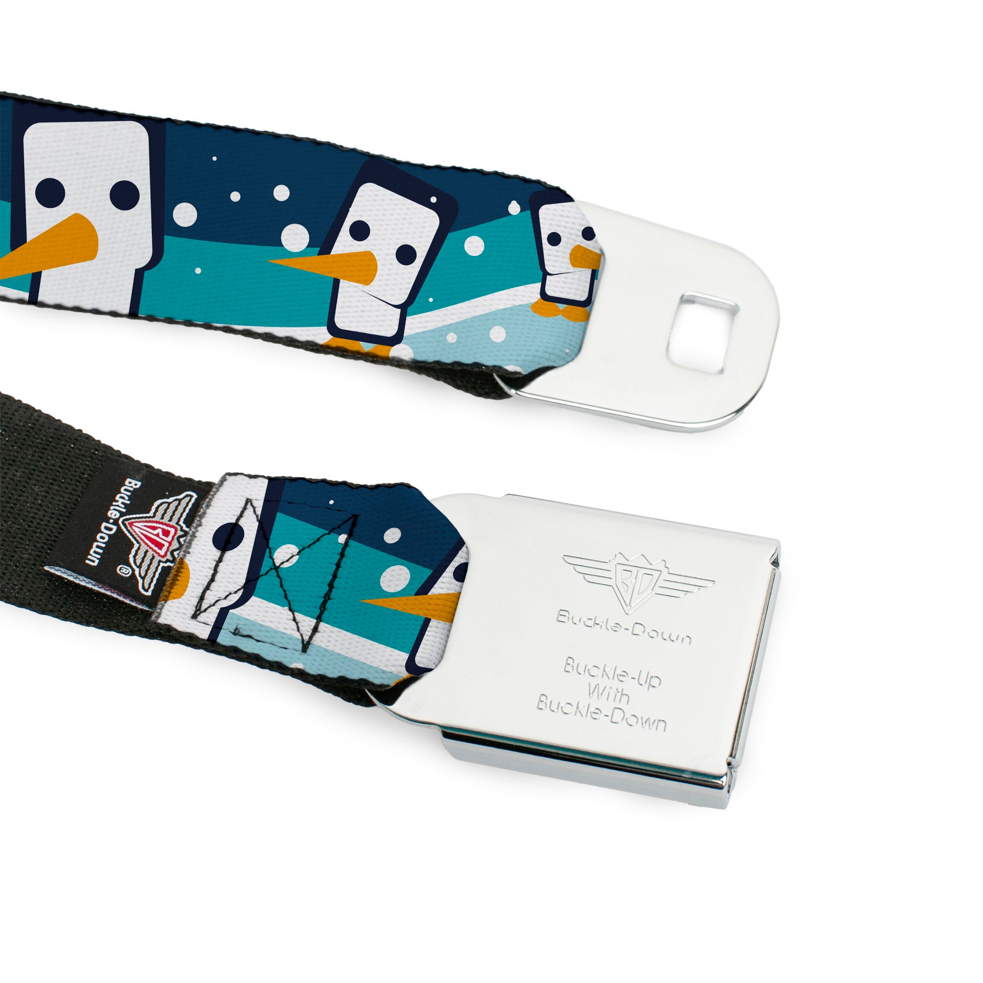BD Wings Logo CLOSE-UP Full Color Black Silver Seatbelt Belt - Block Penguins Navy Webbing Seatbelt Belts Buckle-Down