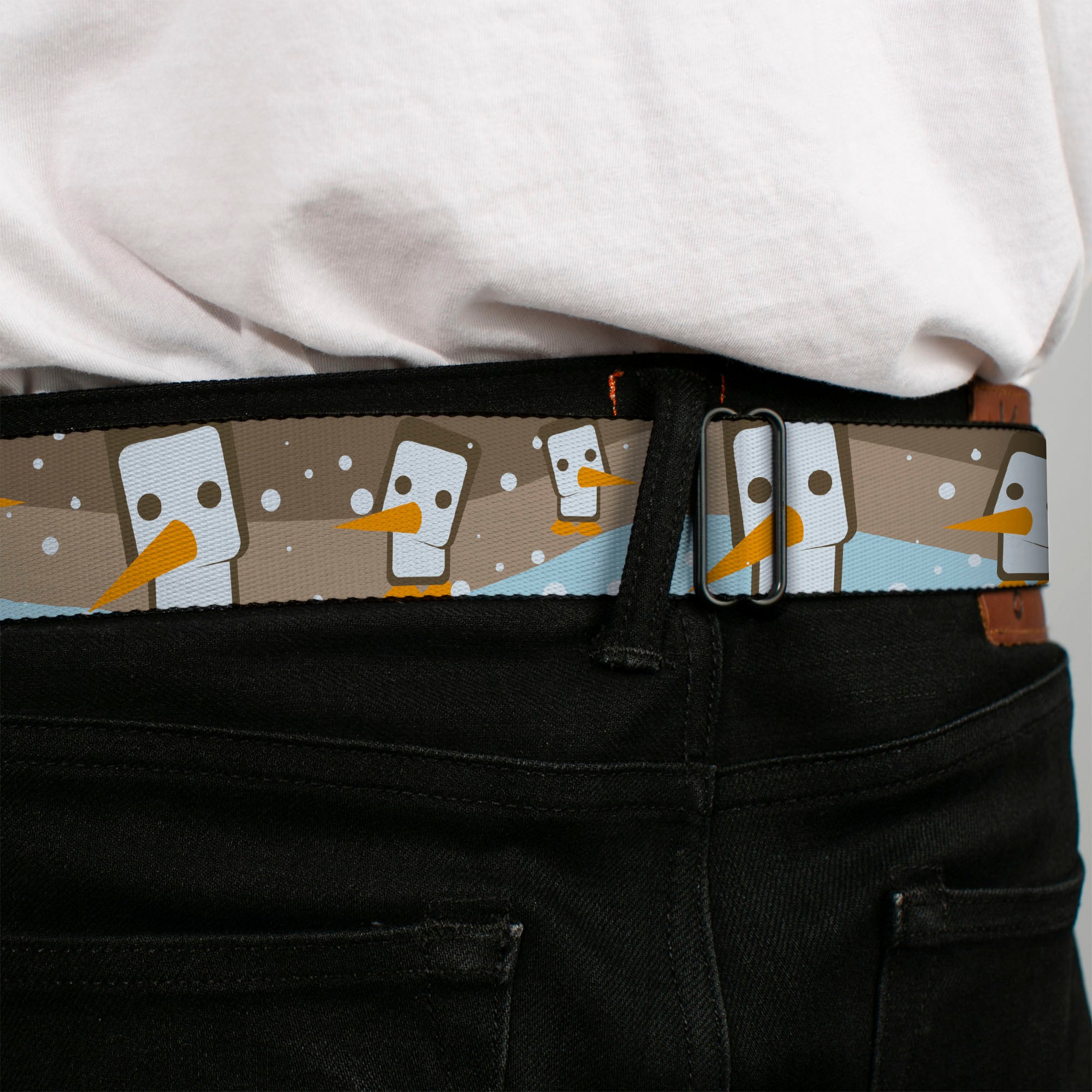 BD Wings Logo CLOSE-UP Full Color Black Silver Seatbelt Belt - Block Penguins Tan Webbing Seatbelt Belts Buckle-Down