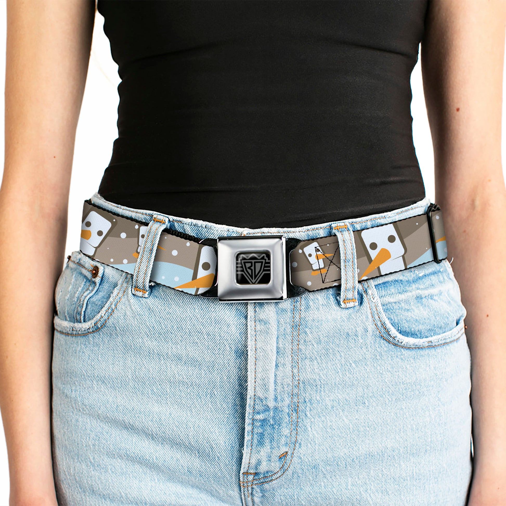BD Wings Logo CLOSE-UP Full Color Black Silver Seatbelt Belt - Block Penguins Tan Webbing Seatbelt Belts Buckle-Down