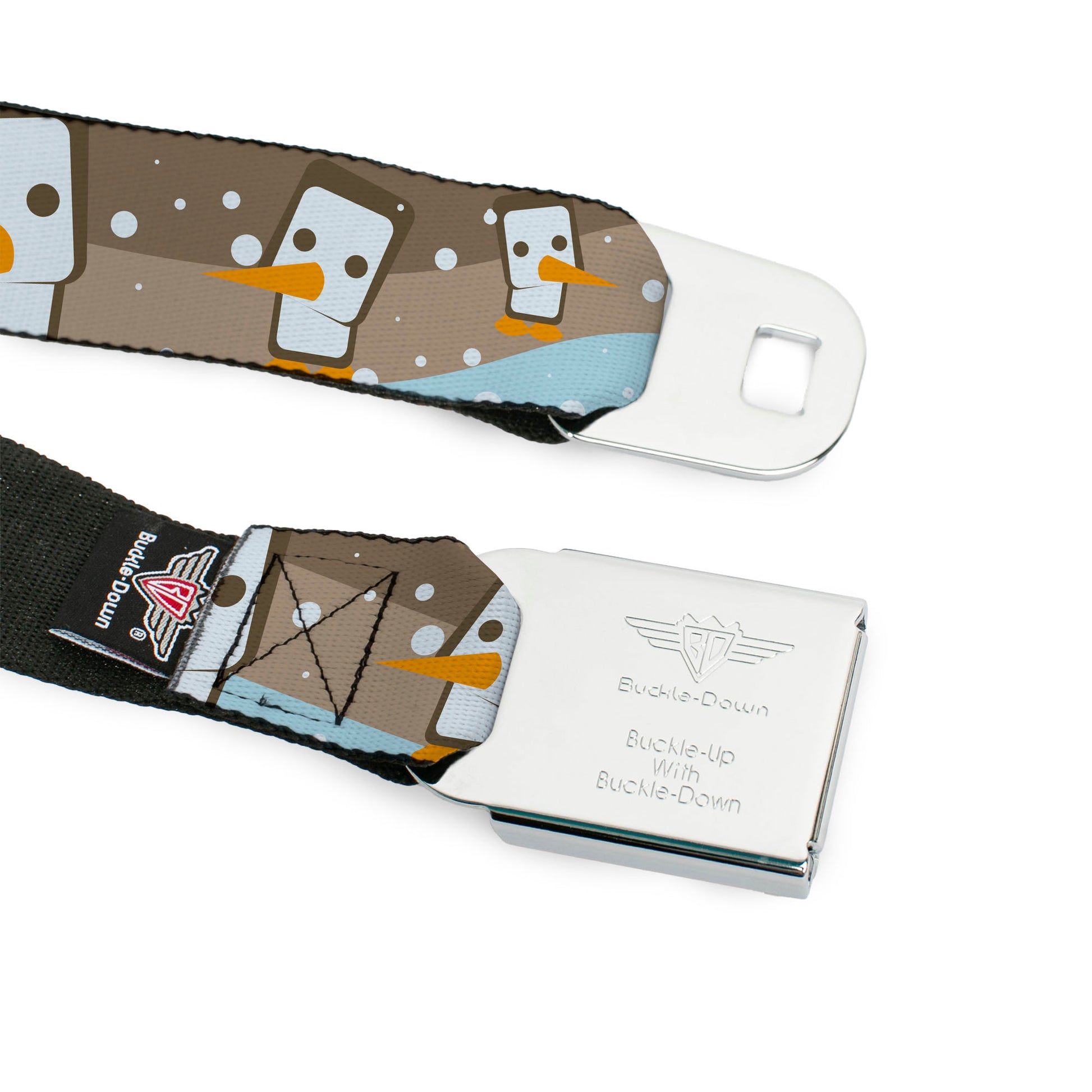 BD Wings Logo CLOSE-UP Full Color Black Silver Seatbelt Belt - Block Penguins Tan Webbing Seatbelt Belts Buckle-Down