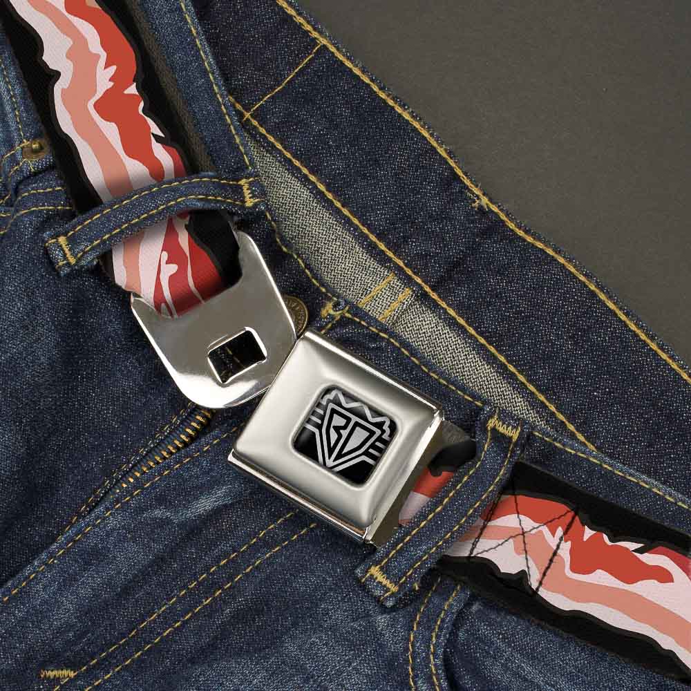 BD Wings Logo CLOSE-UP Full Color Black Silver Seatbelt Belt - Bacon Webbing Seatbelt Belts Buckle-Down