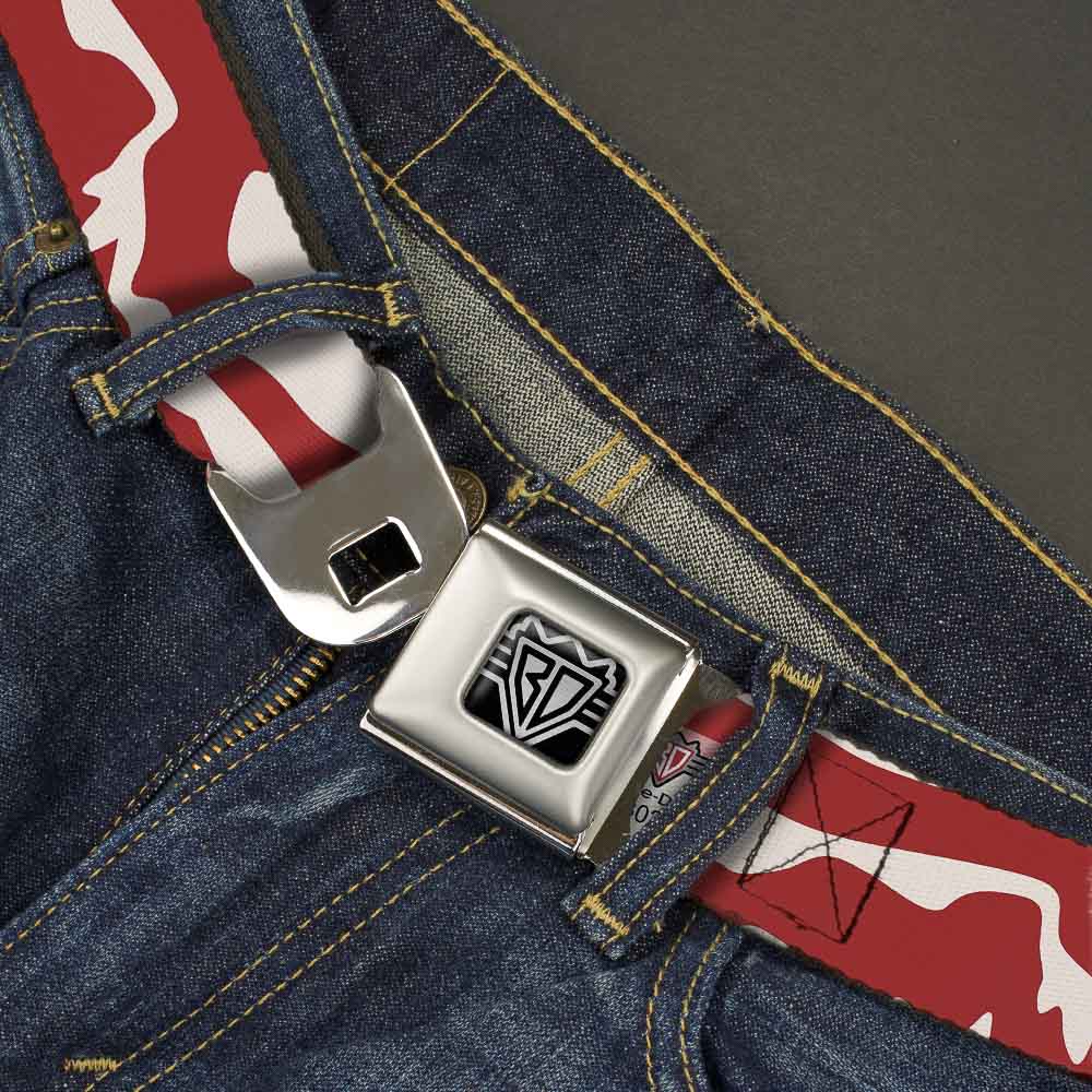 BD Wings Logo CLOSE-UP Full Color Black Silver Seatbelt Belt - Bacon CLOSE-UP Webbing Seatbelt Belts Buckle-Down