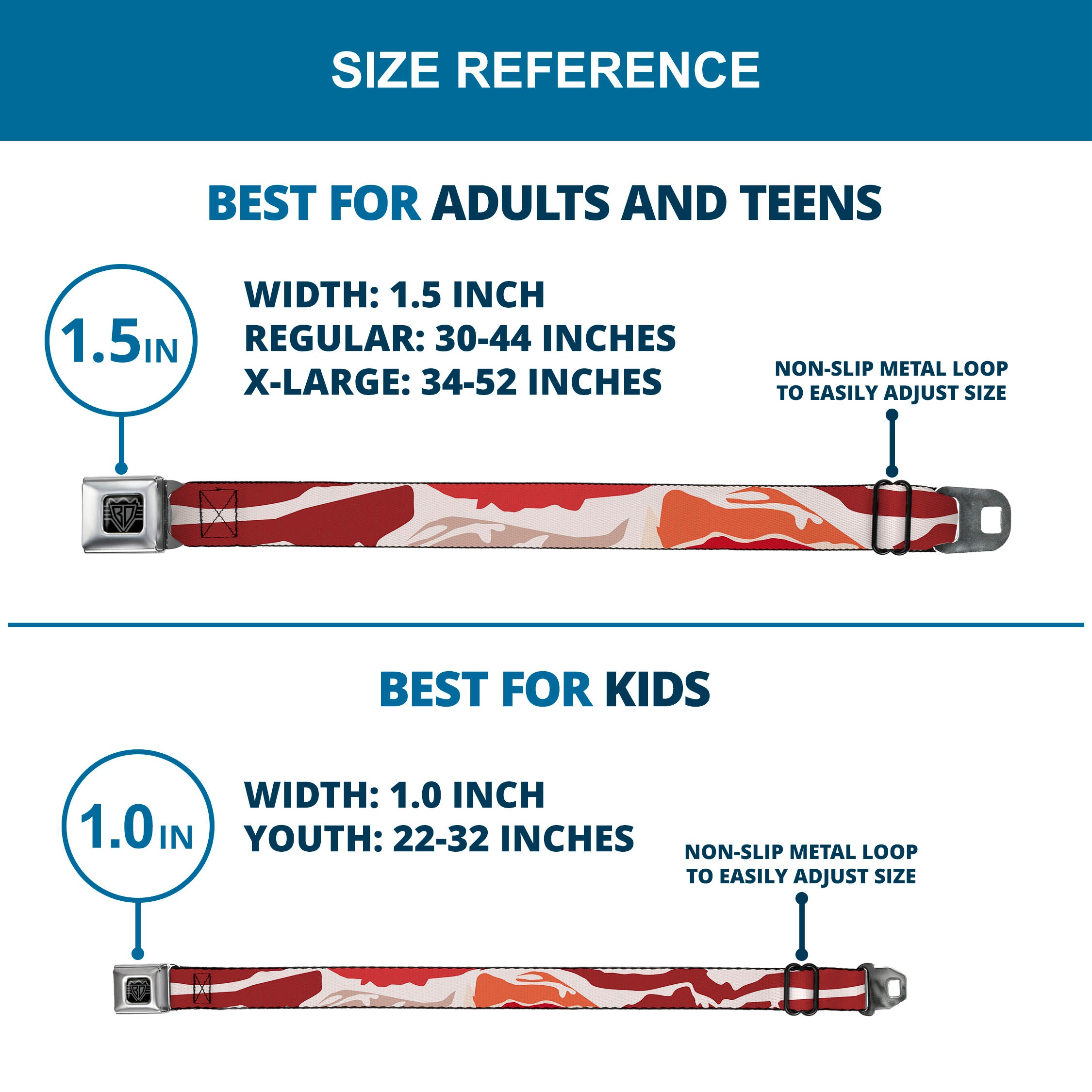 BD Wings Logo CLOSE-UP Full Color Black Silver Seatbelt Belt - Bacon CLOSE-UP Webbing Seatbelt Belts Buckle-Down