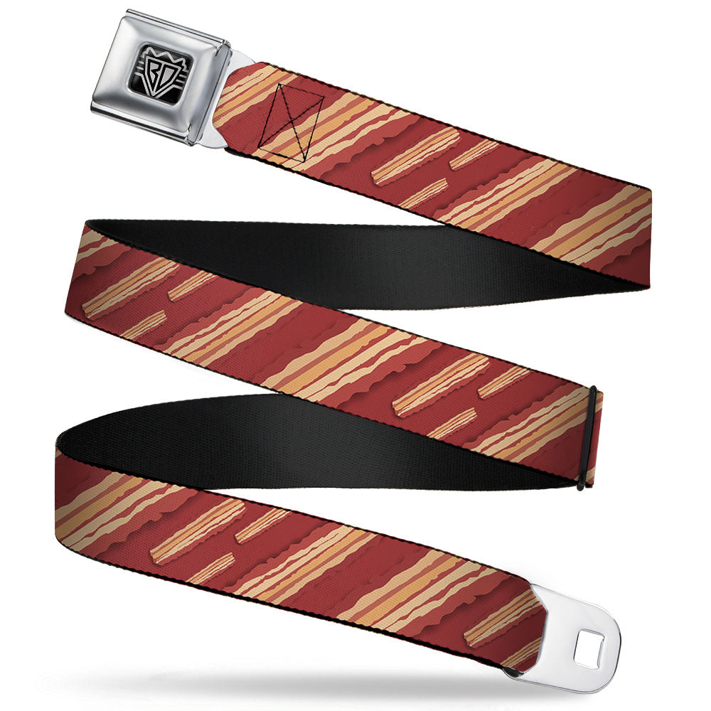 BD Wings Logo CLOSE-UP Full Color Black Silver Seatbelt Belt - Bacon Slices Red Webbing Seatbelt Belts Buckle-Down