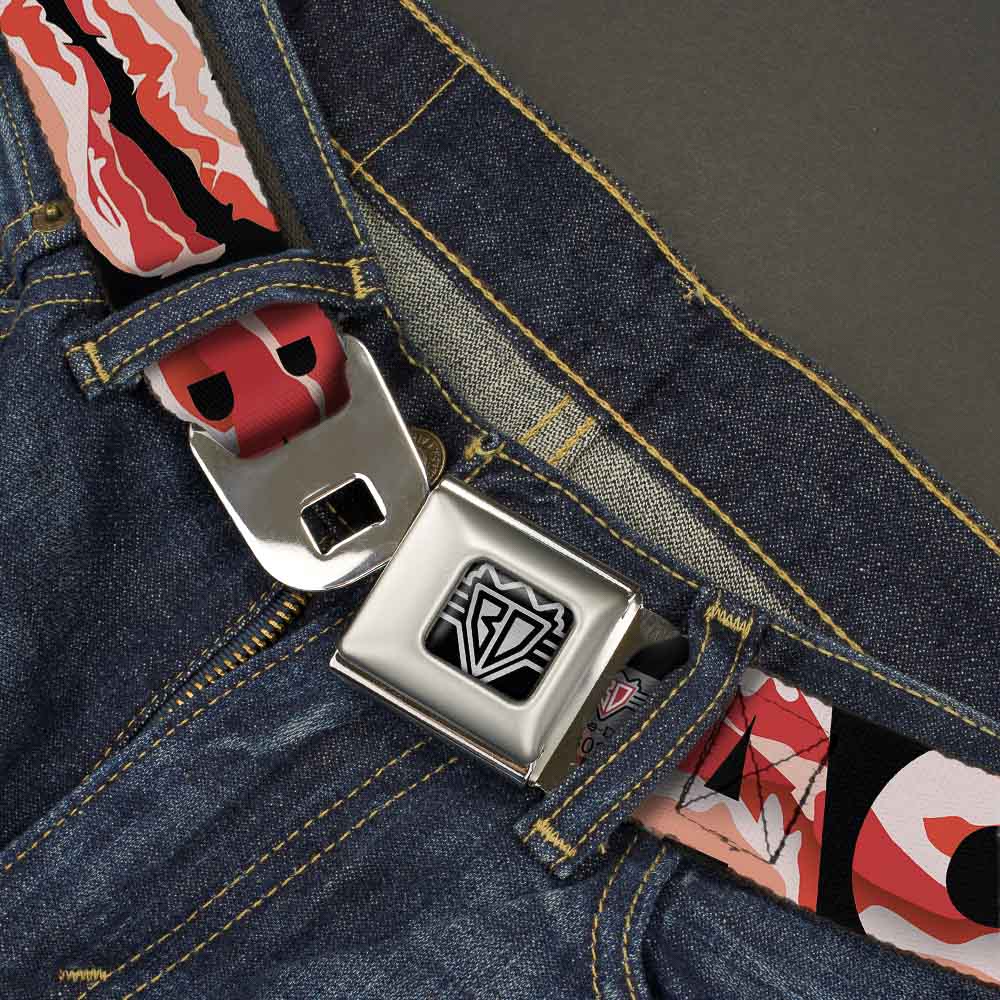 BD Wings Logo CLOSE-UP Full Color Black Silver Seatbelt Belt - Bacon w/Text1 Webbing Seatbelt Belts Buckle-Down