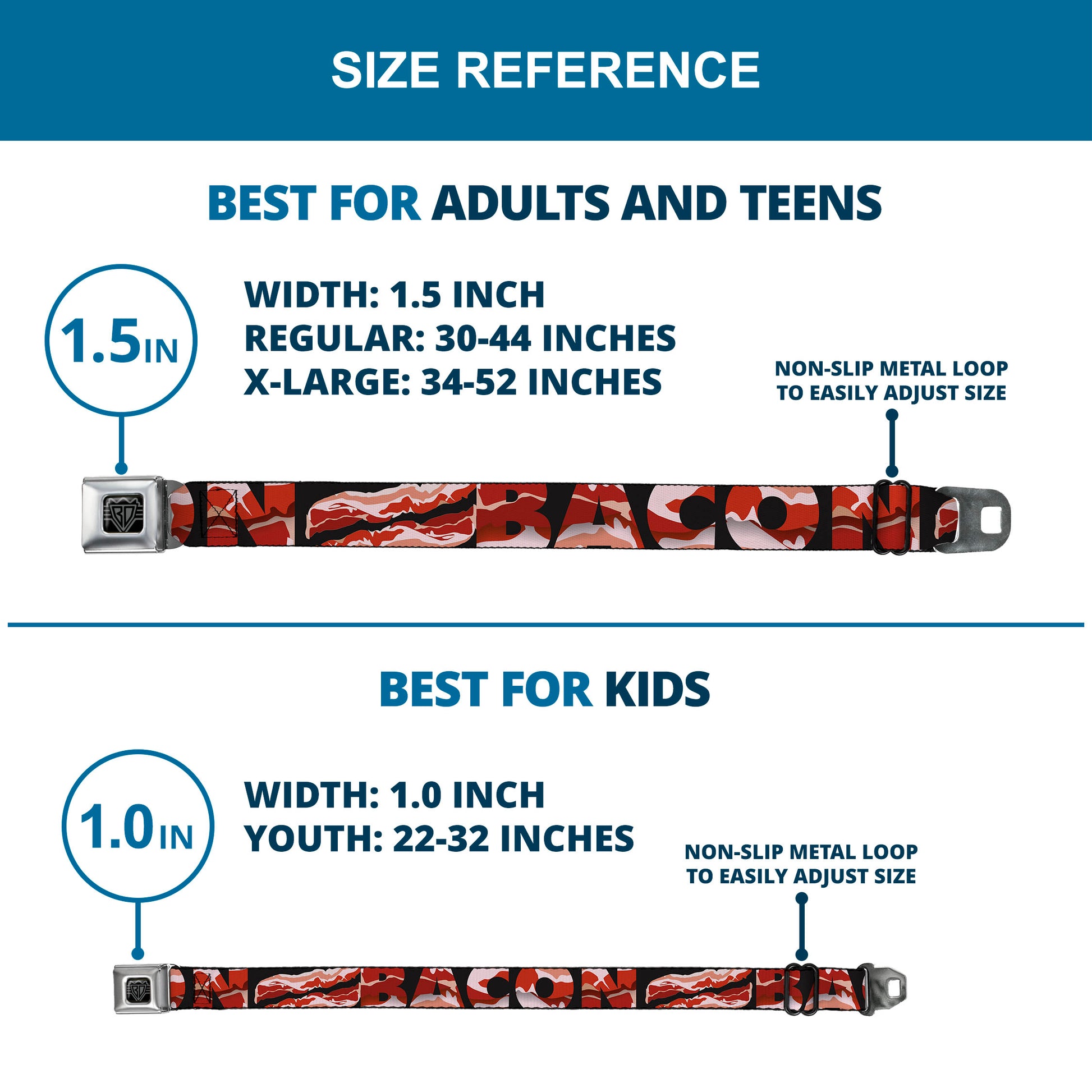 BD Wings Logo CLOSE-UP Full Color Black Silver Seatbelt Belt - Bacon w/Text1 Webbing Seatbelt Belts Buckle-Down