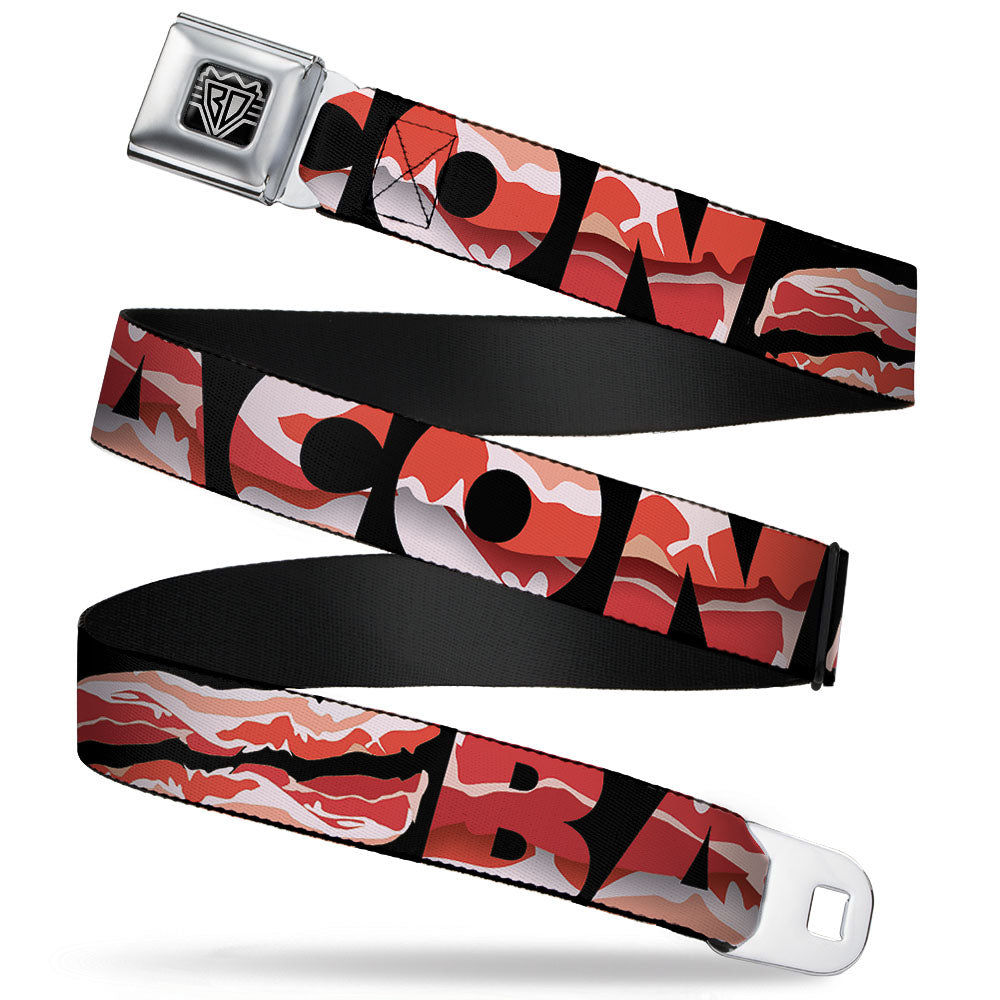 BD Wings Logo CLOSE-UP Full Color Black Silver Seatbelt Belt - Bacon w/Text1 Webbing Seatbelt Belts Buckle-Down