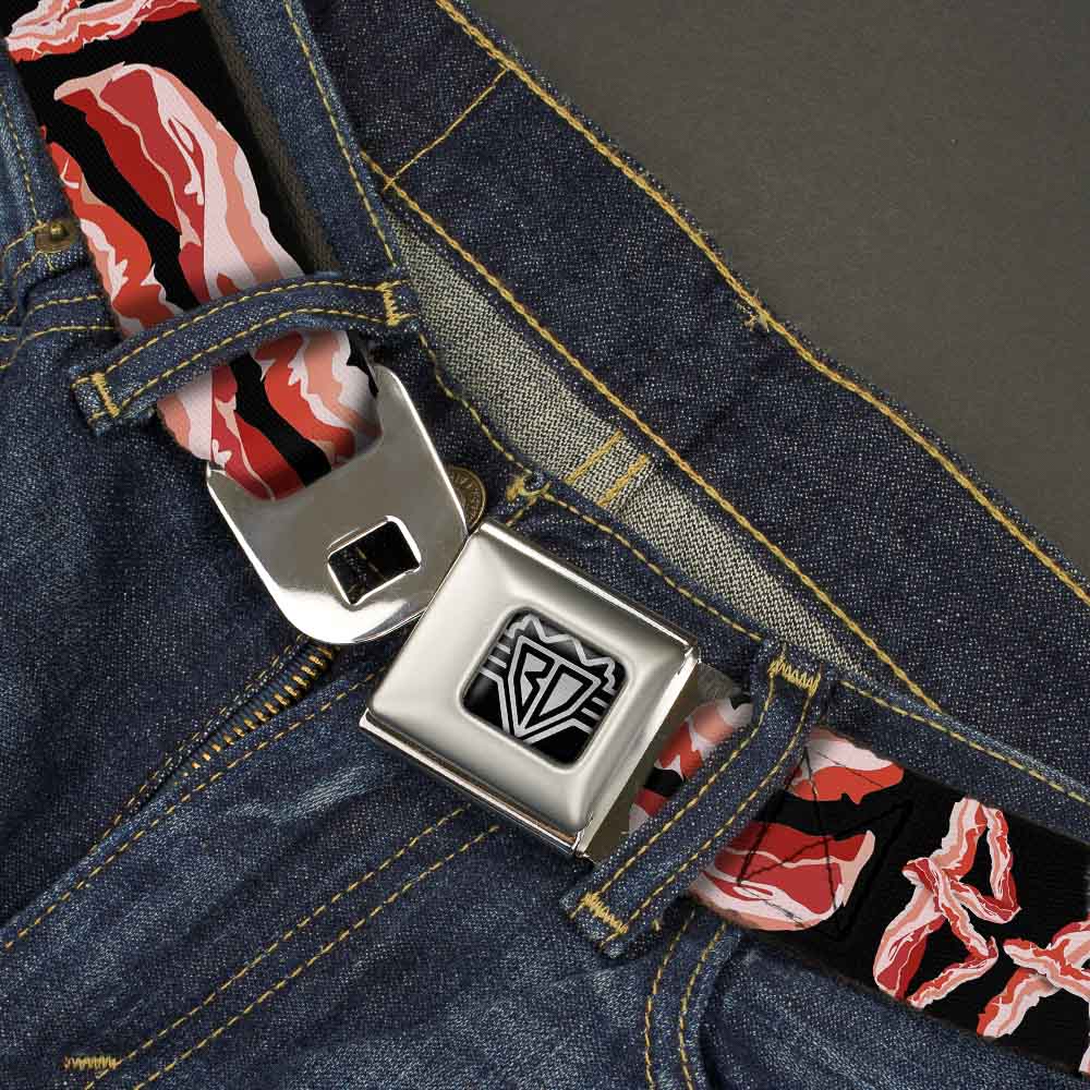 BD Wings Logo CLOSE-UP Full Color Black Silver Seatbelt Belt - Bacon w/Text2 Webbing Seatbelt Belts Buckle-Down