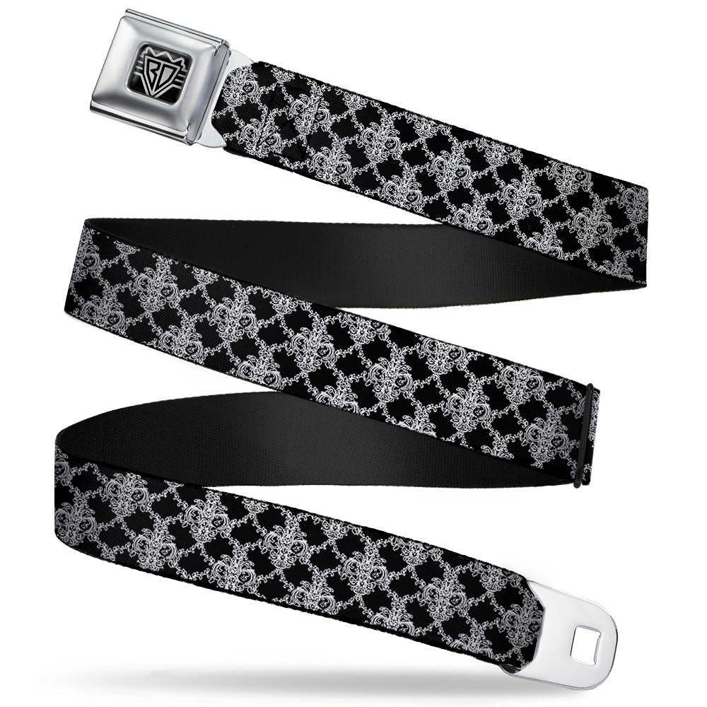 BD Wings Logo CLOSE-UP Full Color Black Silver Seatbelt Belt - Boudoir Wallpaper Black/White Webbing Seatbelt Belts Buckle-Down