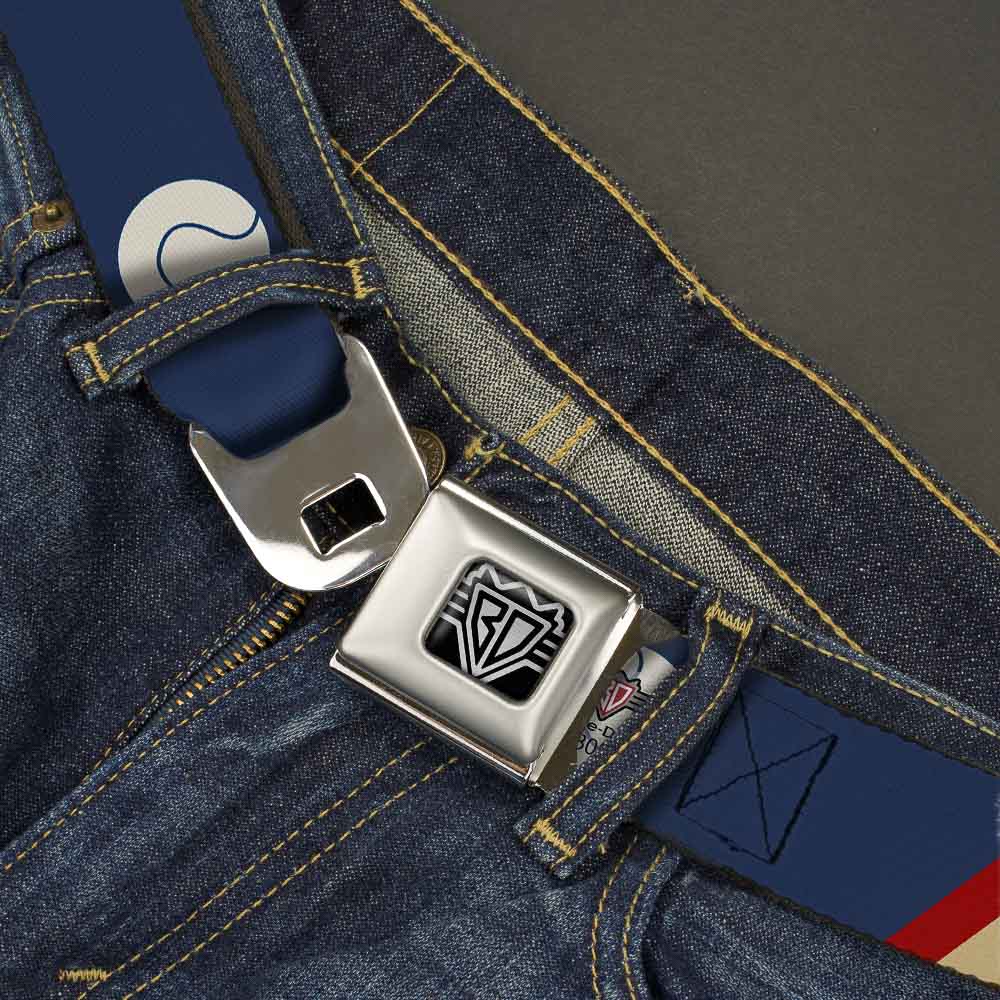 BD Wings Logo CLOSE-UP Full Color Black Silver Seatbelt Belt - Ball/Stripes Tan/Blue/Burgundy Webbing Seatbelt Belts Buckle-Down