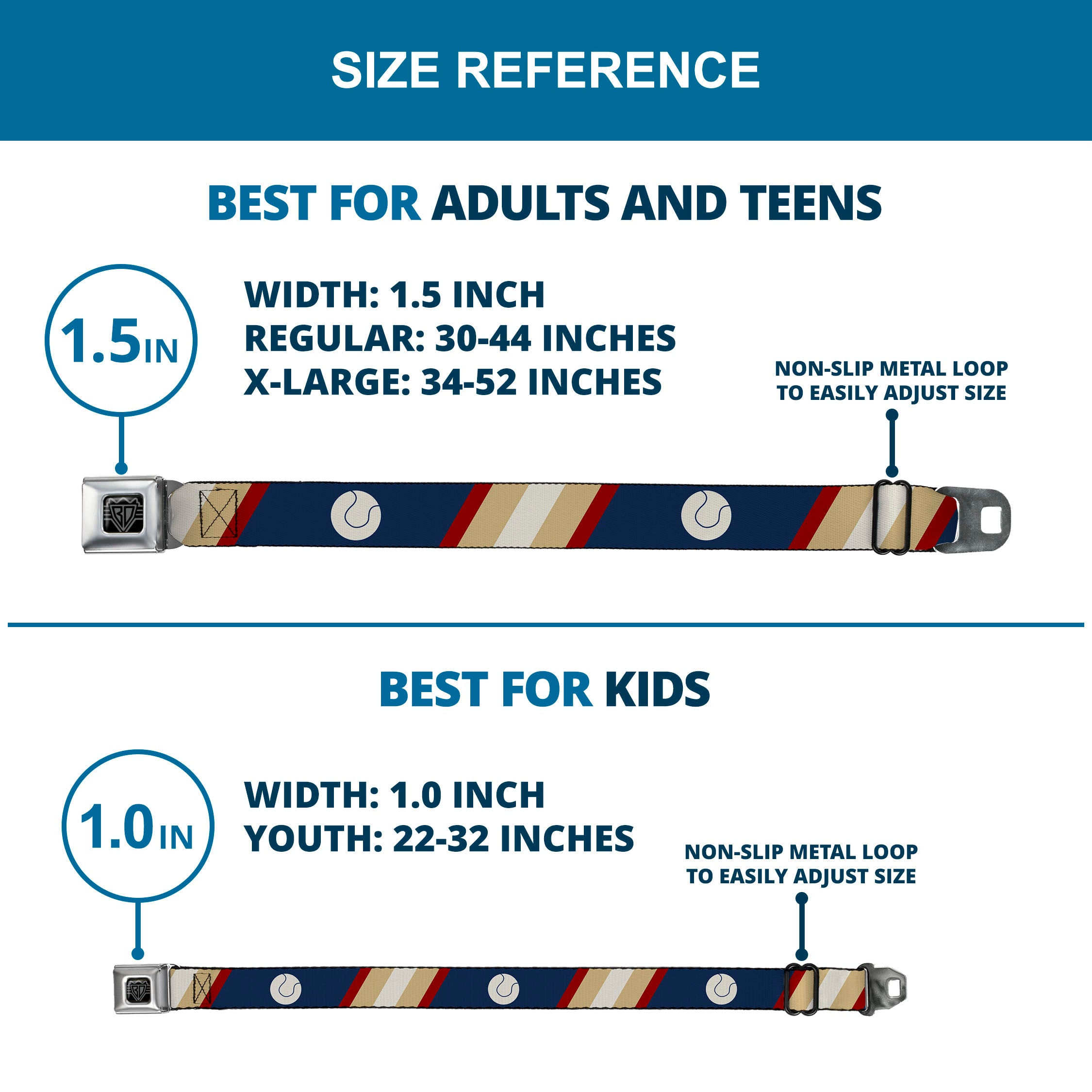 BD Wings Logo CLOSE-UP Full Color Black Silver Seatbelt Belt - Ball/Stripes Tan/Blue/Burgundy Webbing Seatbelt Belts Buckle-Down