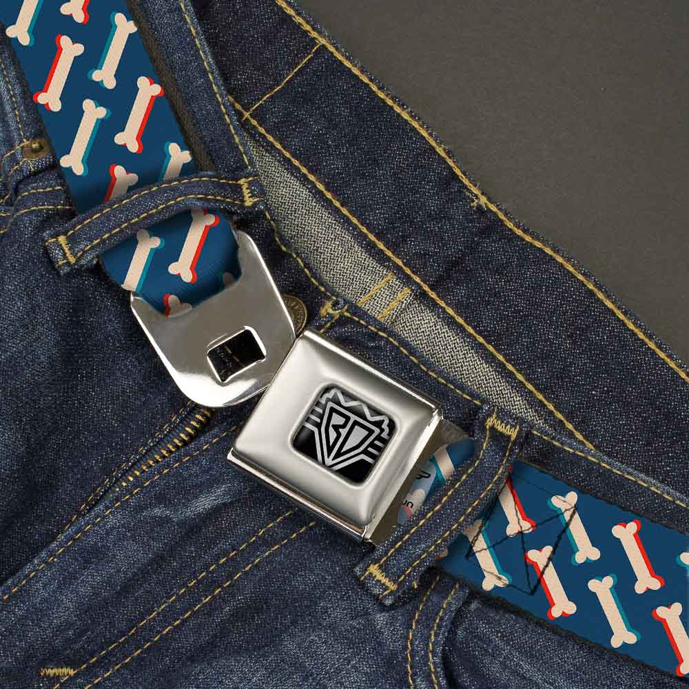 BD Wings Logo CLOSE-UP Full Color Black Silver Seatbelt Belt - Bones Blue/Tan/Red Webbing Seatbelt Belts Buckle-Down