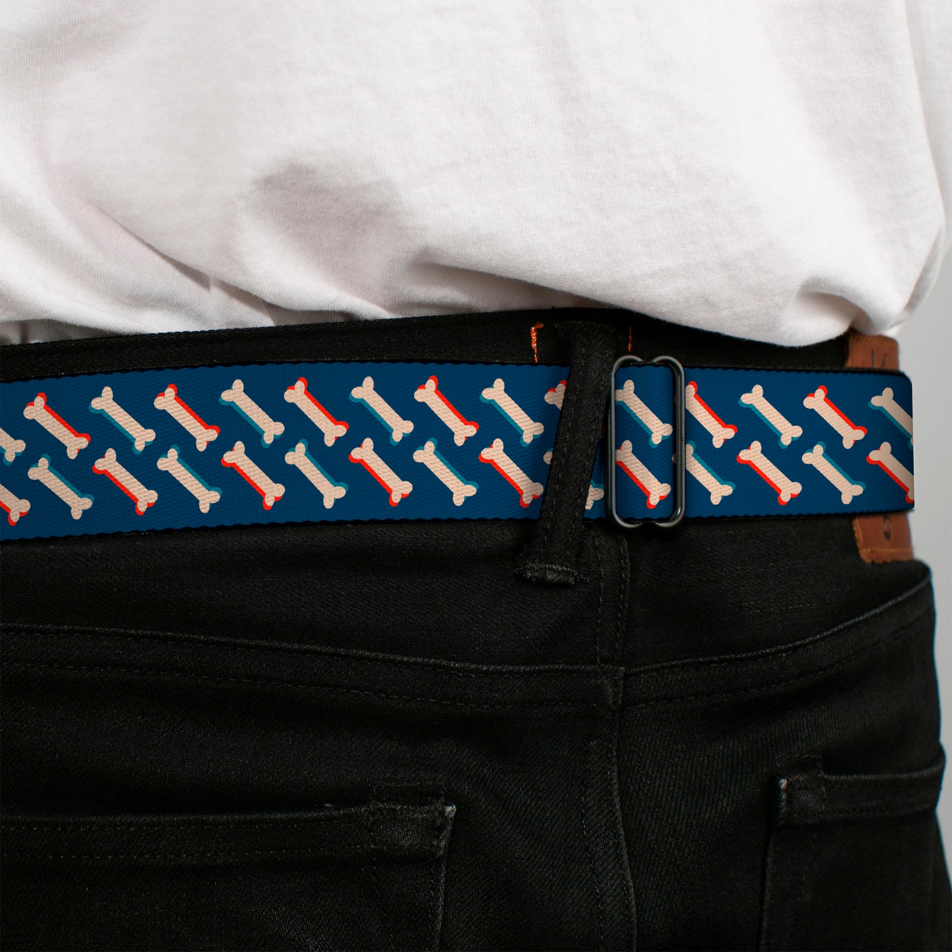 BD Wings Logo CLOSE-UP Full Color Black Silver Seatbelt Belt - Bones Blue/Tan/Red Webbing Seatbelt Belts Buckle-Down
