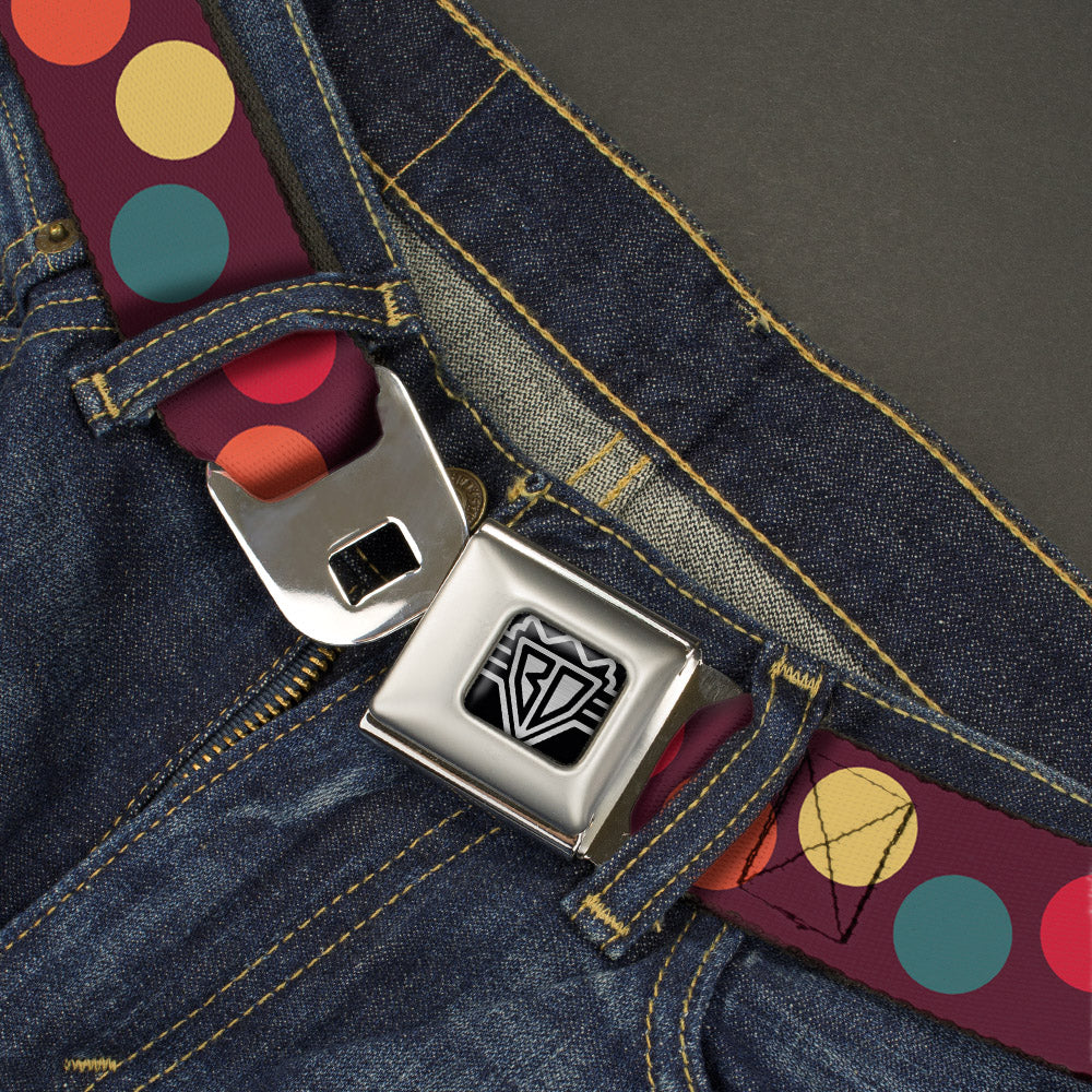 BD Wings Logo CLOSE-UP Full Color Black Silver Seatbelt Belt - Big Dots Purple/Multi Pastel Webbing Seatbelt Belts Buckle-Down