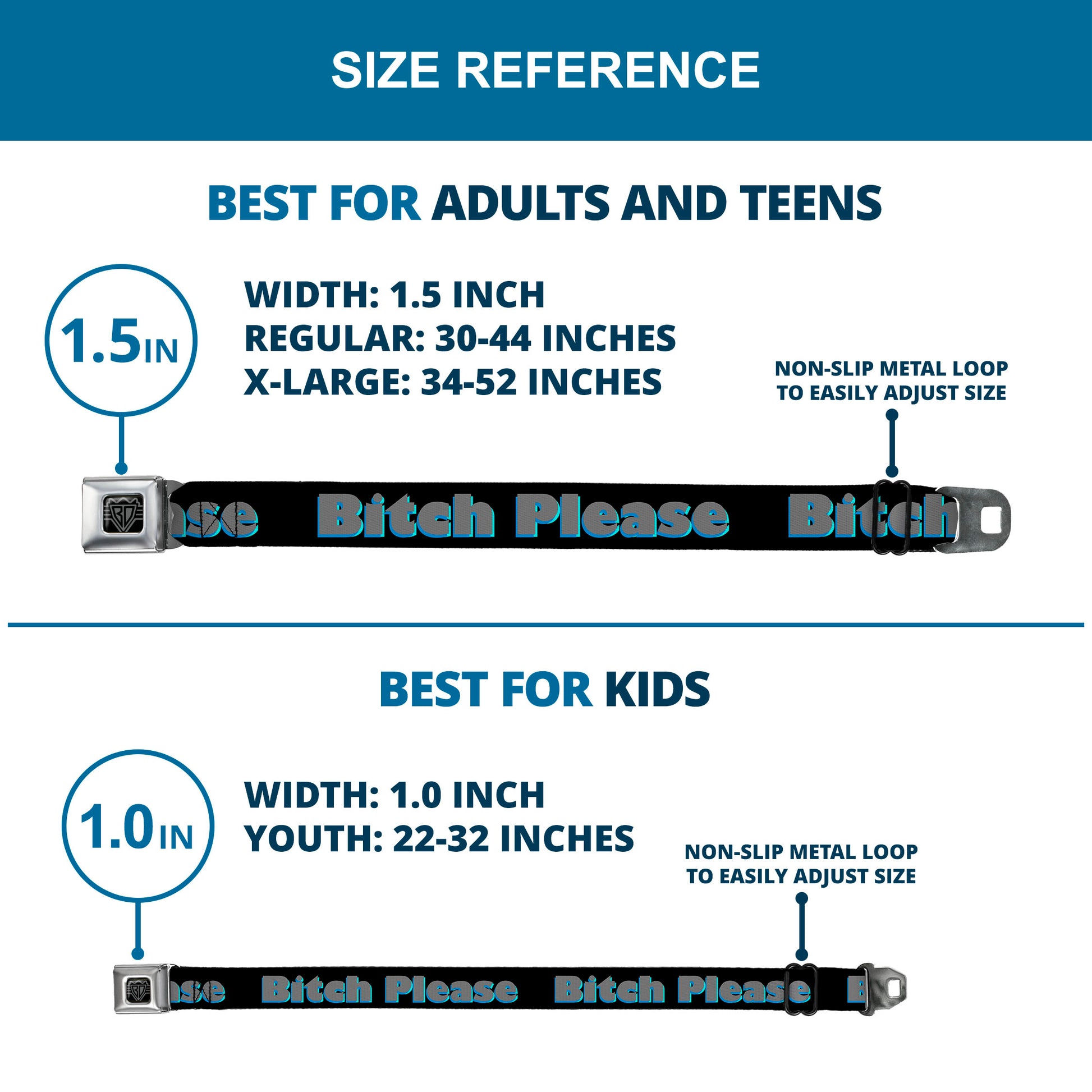 Seatbelt Belt - BITCH PLEASE Black/Blue/Gray Seatbelt Belts Buckle-Down