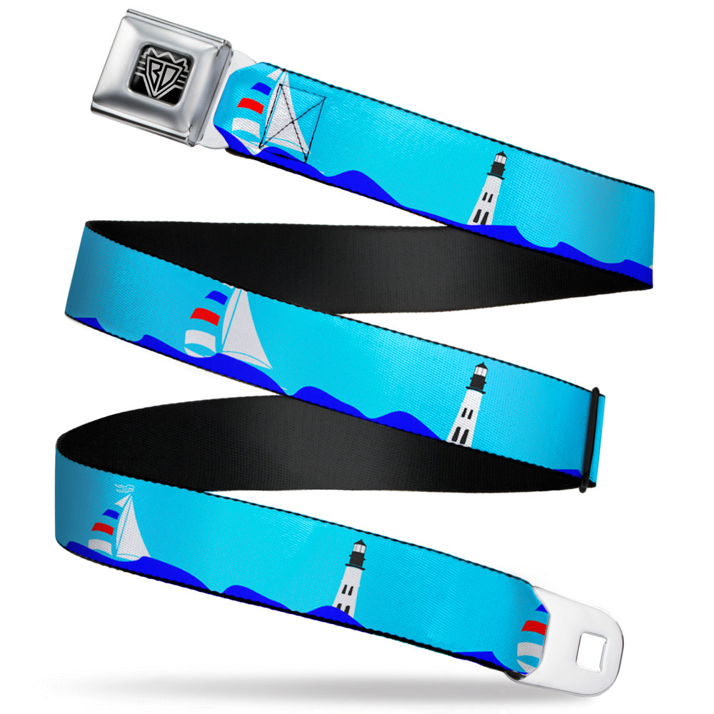 BD Wings Logo CLOSE-UP Full Color Black Silver Seatbelt Belt - Boats on the Water Webbing Seatbelt Belts Buckle-Down