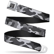BD Wings Logo CLOSE-UP Full Color Black Silver Seatbelt Belt - Camo White Webbing Seatbelt Belts Buckle-Down