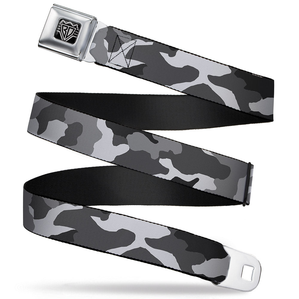 BD Wings Logo CLOSE-UP Full Color Black Silver Seatbelt Belt - Camo White Webbing Seatbelt Belts Buckle-Down