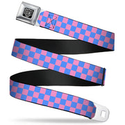 BD Wings Logo CLOSE-UP Full Color Black Silver Seatbelt Belt - Checker Baby Pink/Baby Blue Webbing Seatbelt Belts Buckle-Down