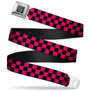 BD Wings Logo CLOSE-UP Full Color Black Silver Seatbelt Belt - Checker Black/Neon Pink Webbing Seatbelt Belts Buckle-Down