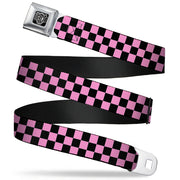 BD Wings Logo CLOSE-UP Full Color Black Silver Seatbelt Belt - Checker Black/Baby Pink Webbing Seatbelt Belts Buckle-Down