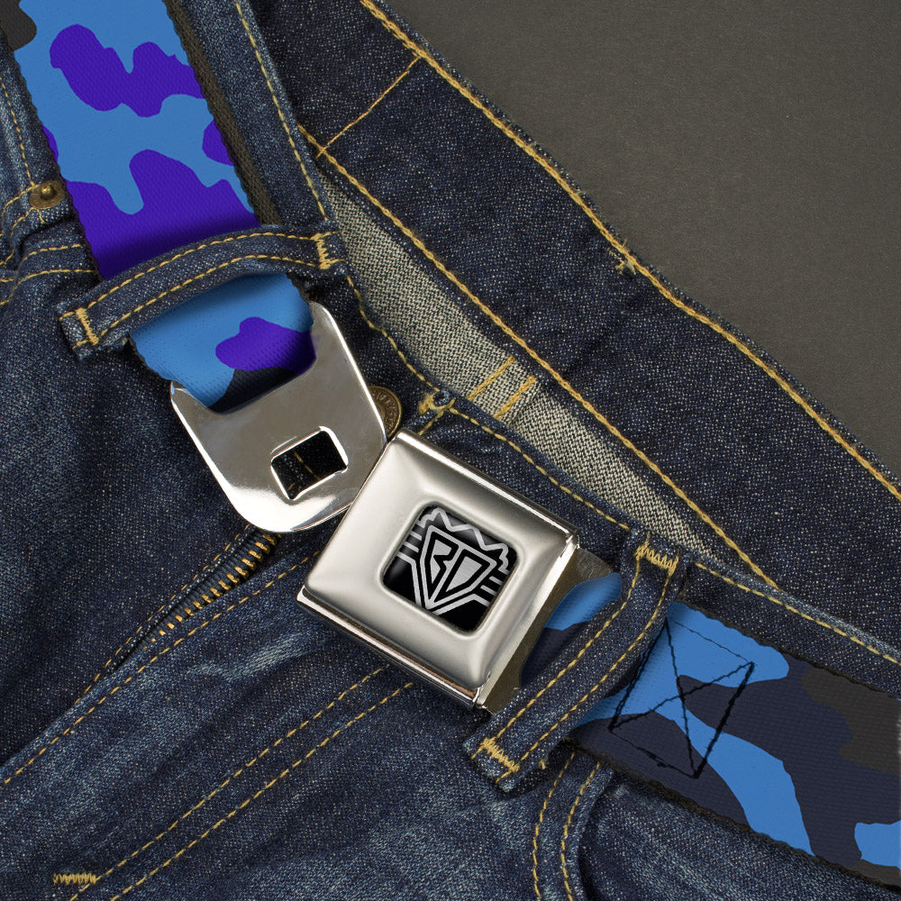 BD Wings Logo CLOSE-UP Full Color Black Silver Seatbelt Belt - Camo Blue Webbing Seatbelt Belts Buckle-Down